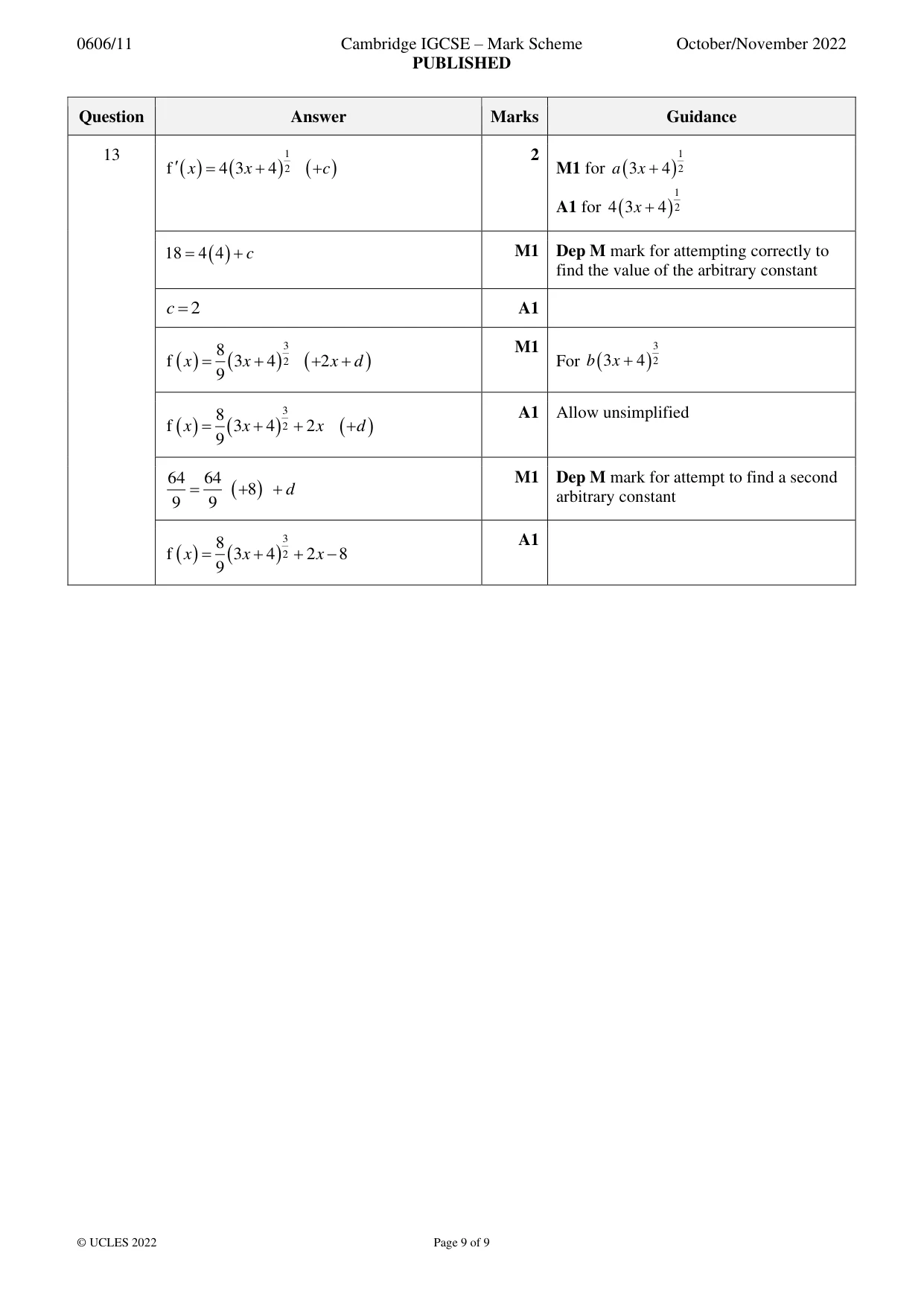 Mark scheme, page 9 of 9