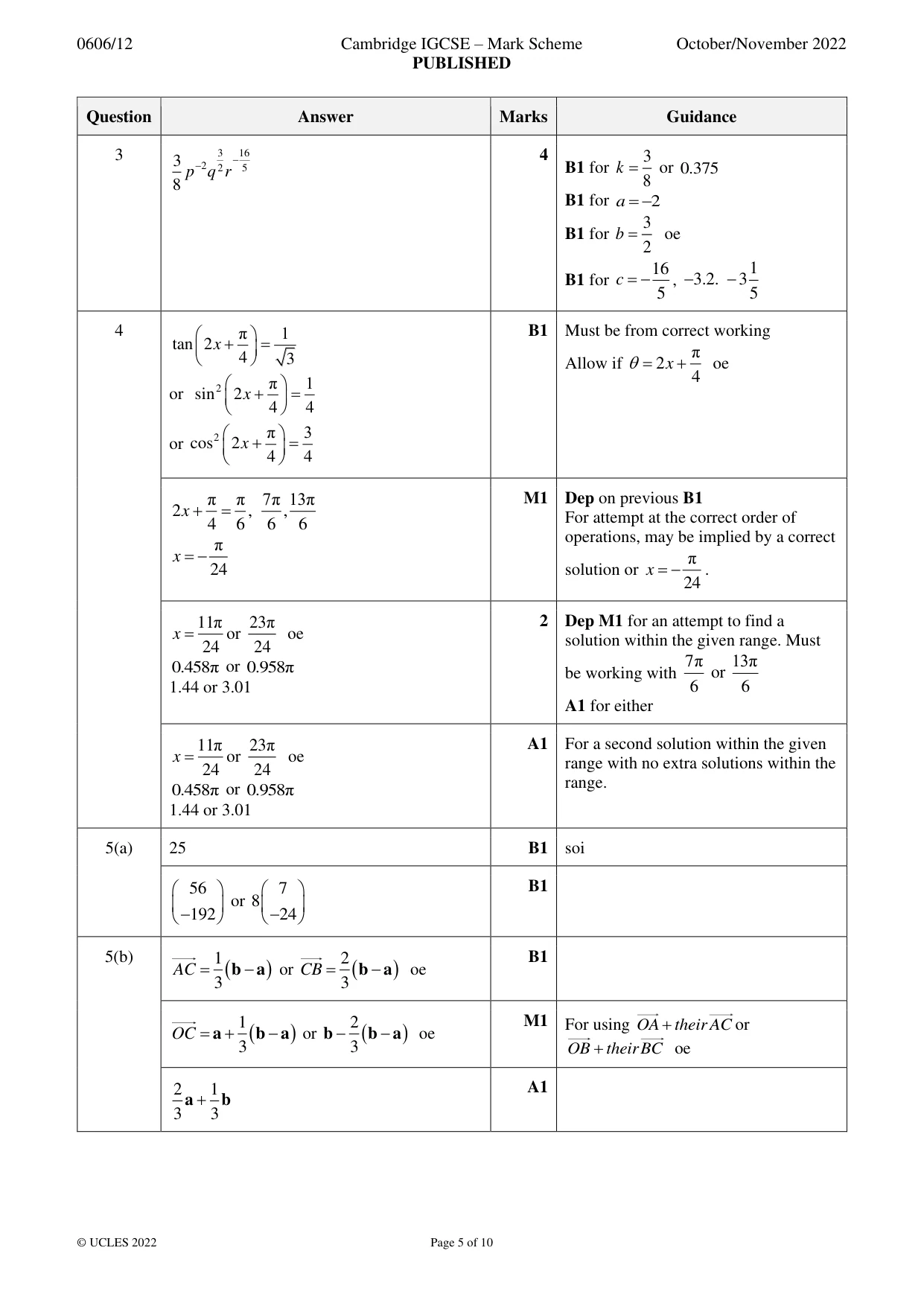 Mark scheme, page 5 of 10