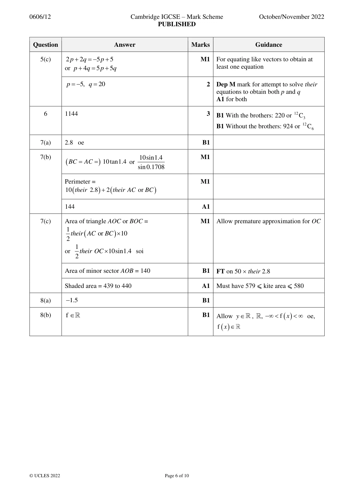 Mark scheme, page 6 of 10