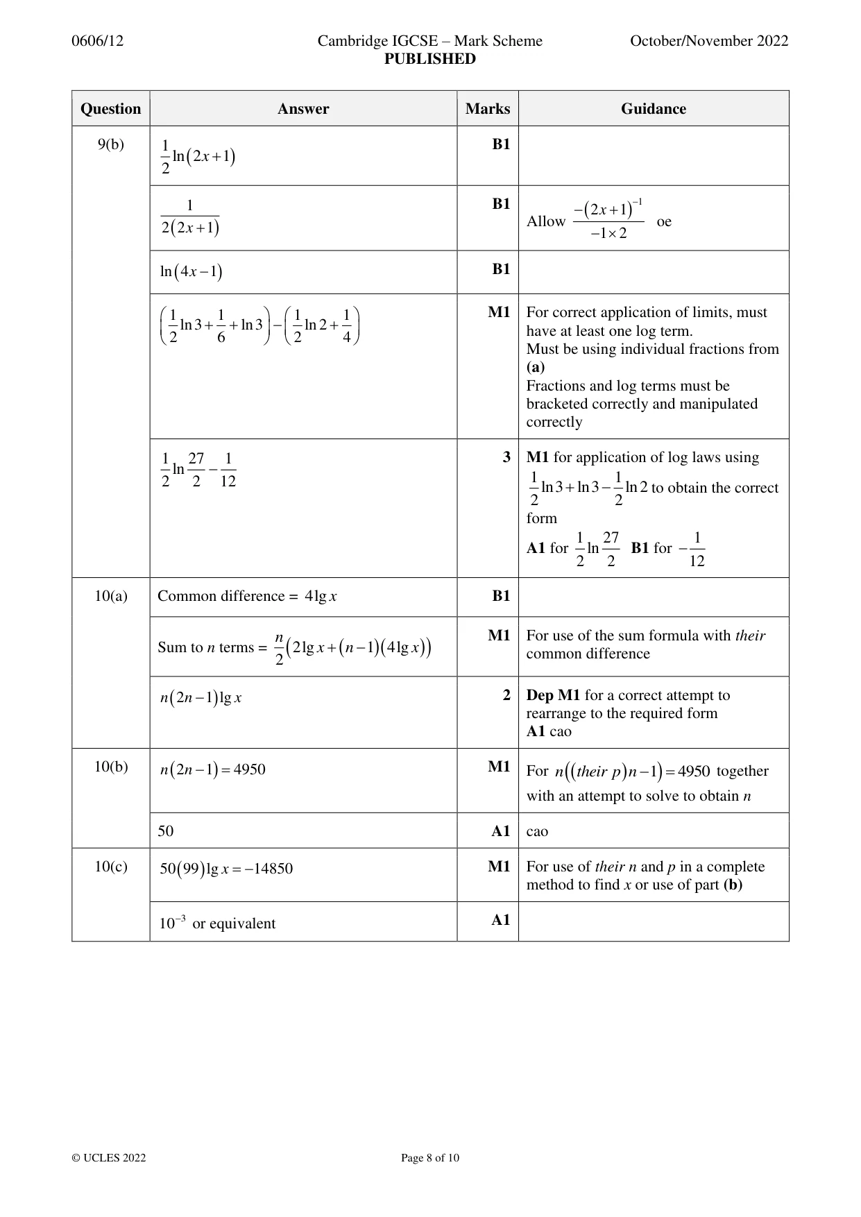 Mark scheme, page 8 of 10