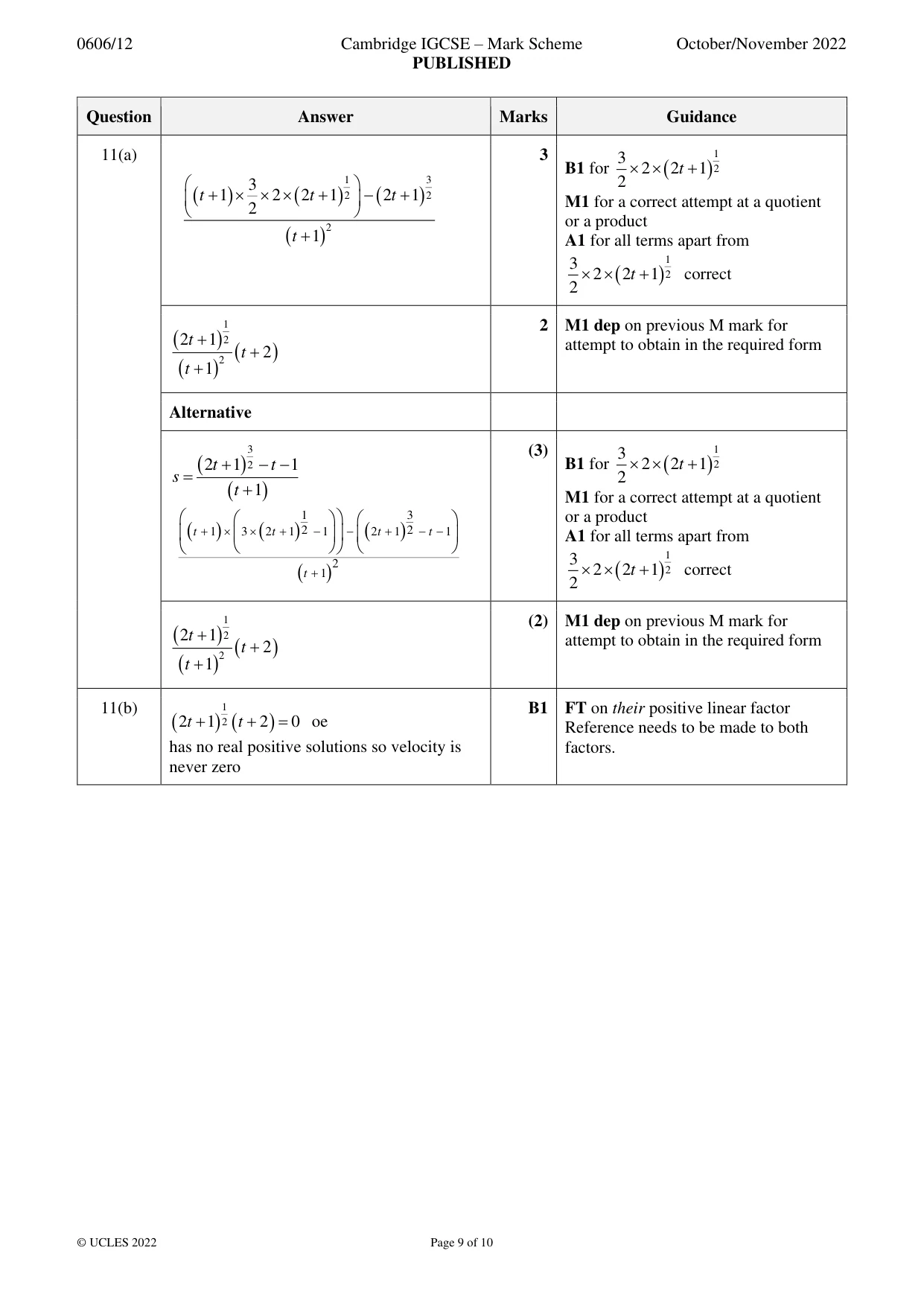 Mark scheme, page 9 of 10