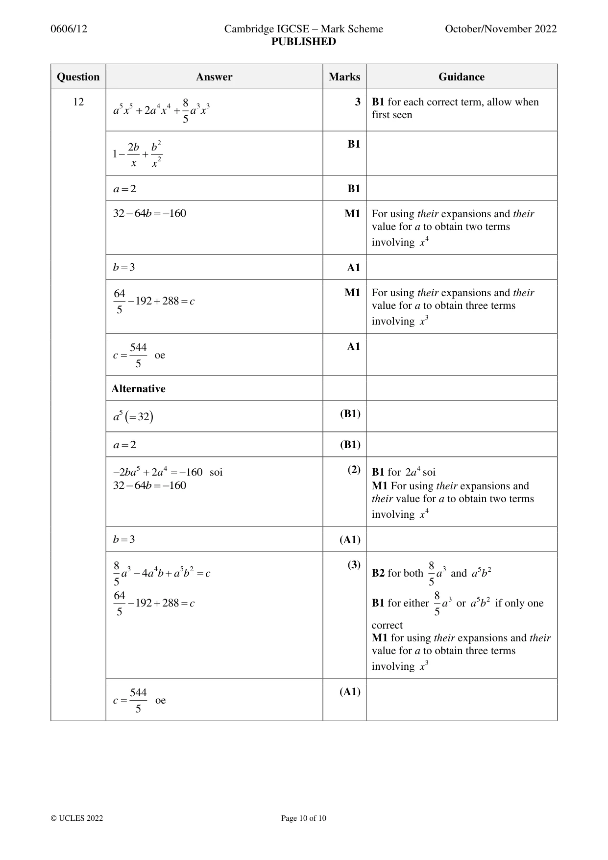 Mark scheme, page 10 of 10