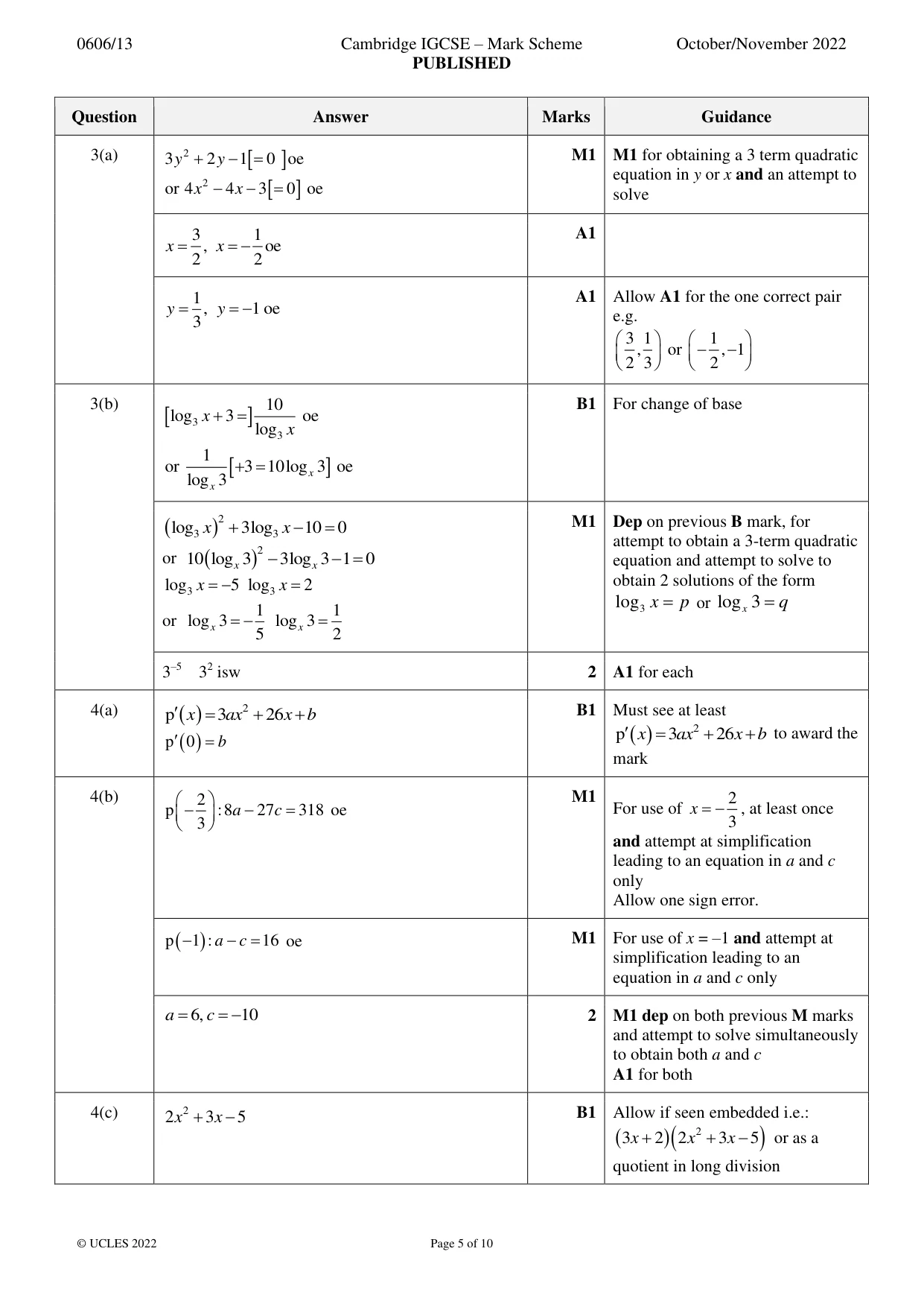 Mark scheme, page 5 of 10