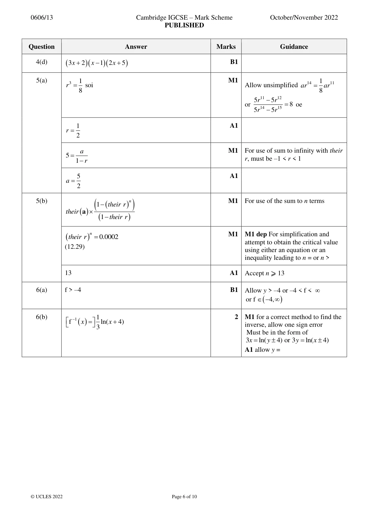 Mark scheme, page 6 of 10