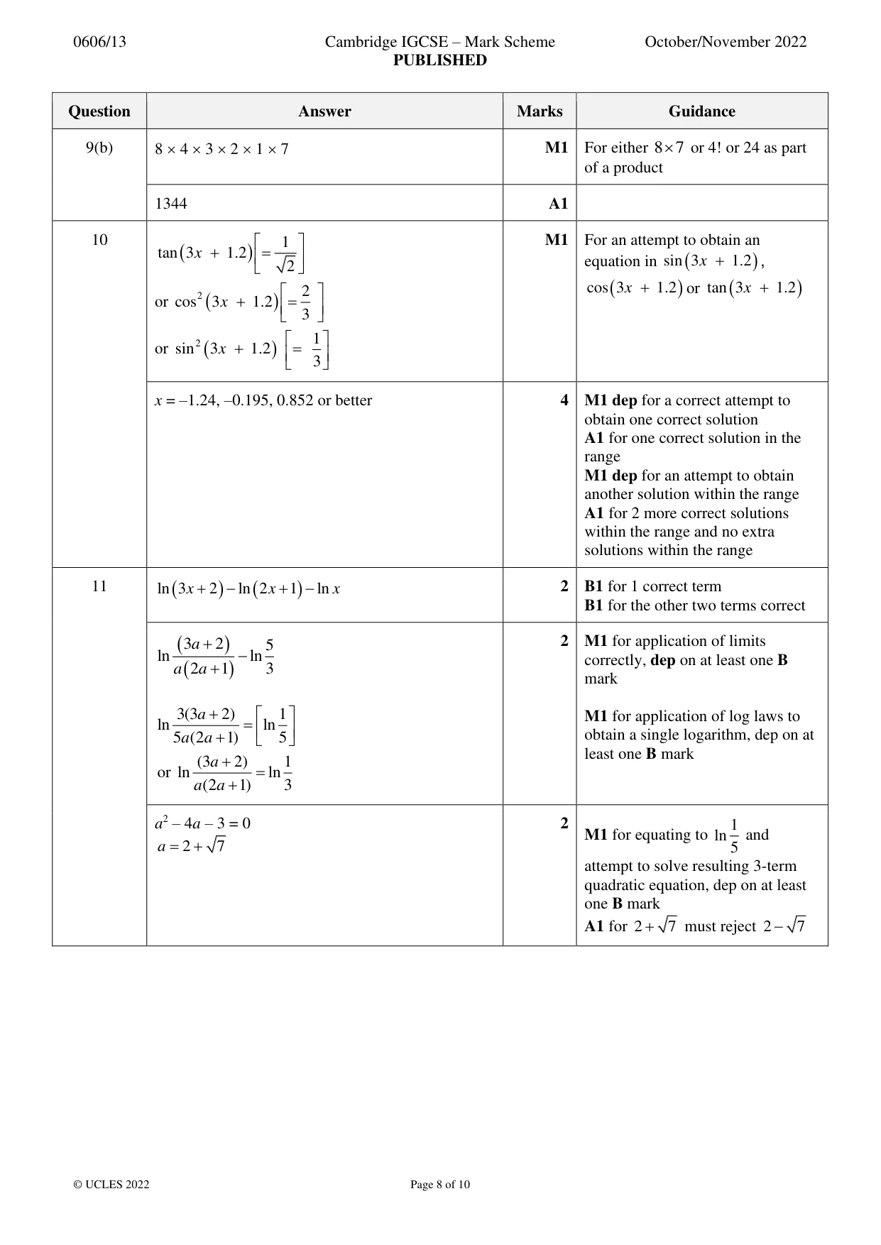 Mark scheme, page 8 of 10