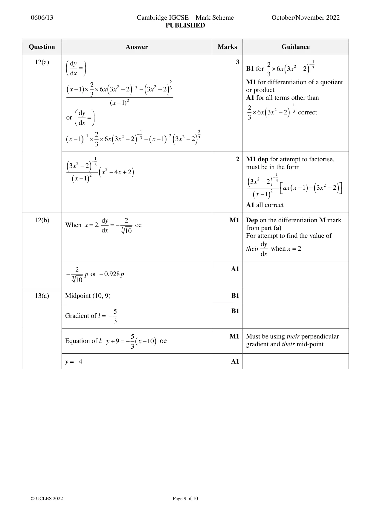 Mark scheme, page 9 of 10