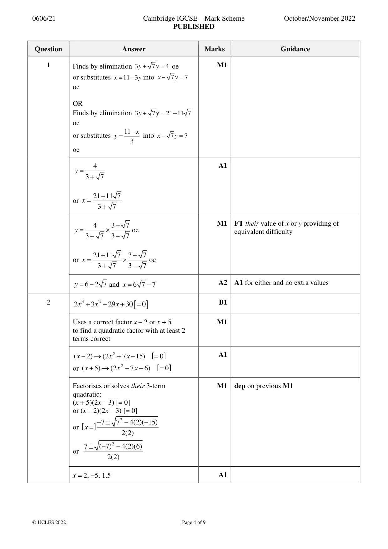 Mark scheme, page 4 of 9
