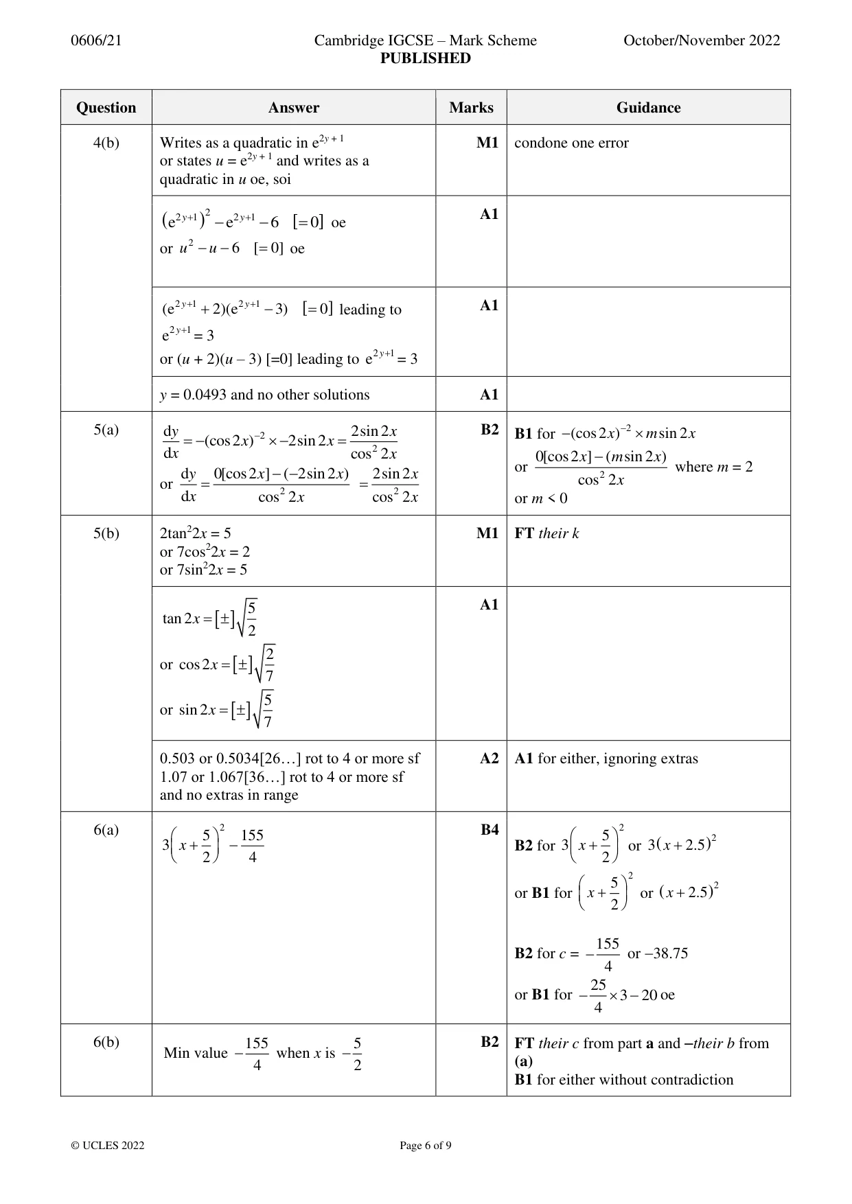 Mark scheme, page 6 of 9
