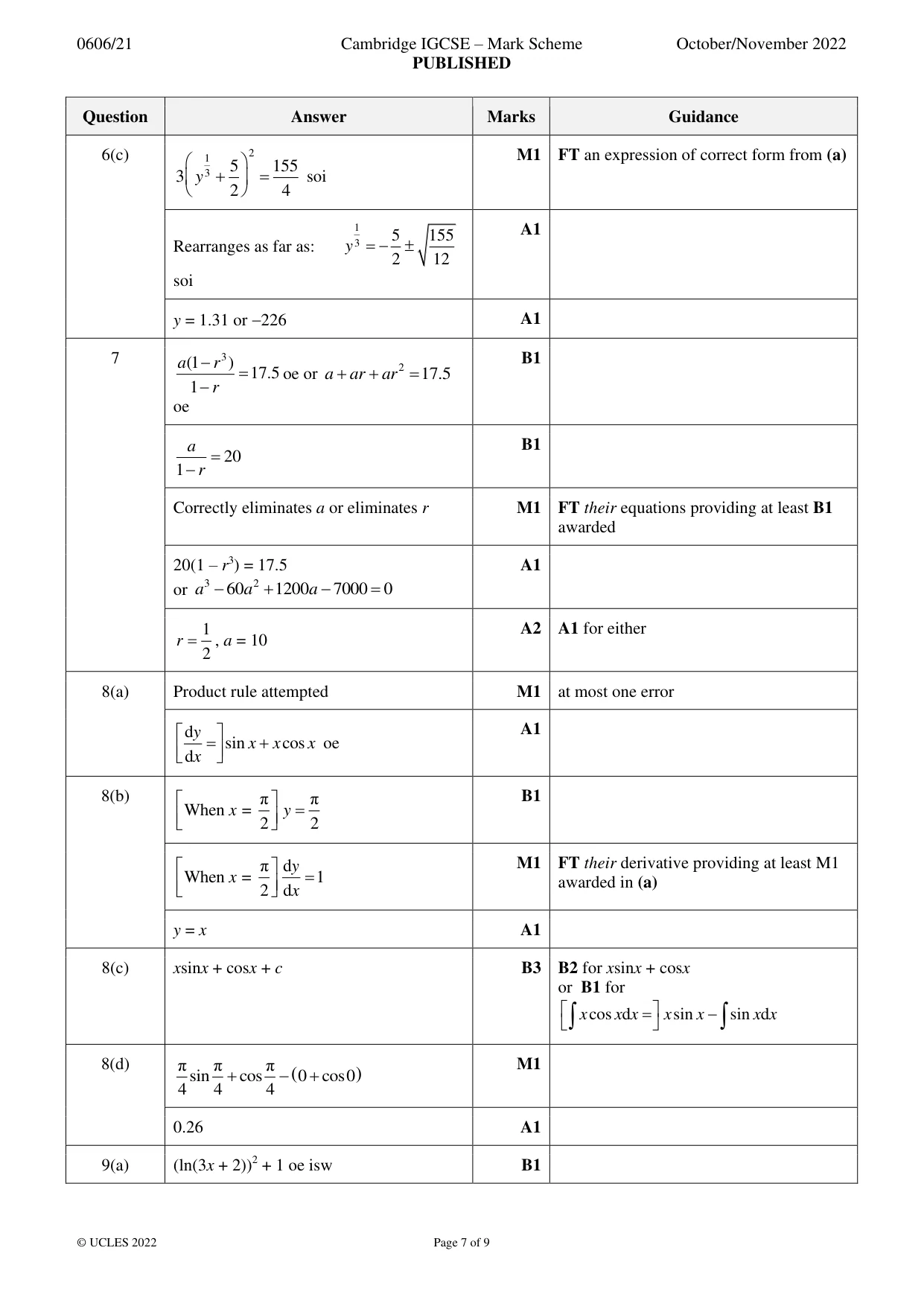 Mark scheme, page 7 of 9
