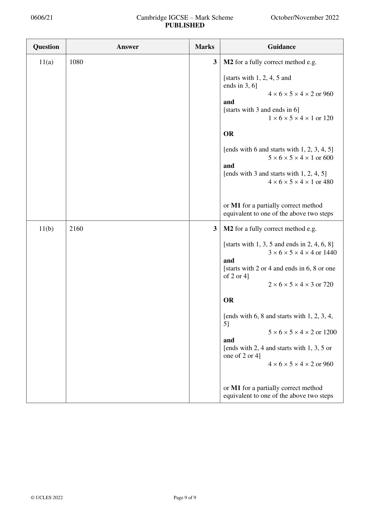 Mark scheme, page 9 of 9