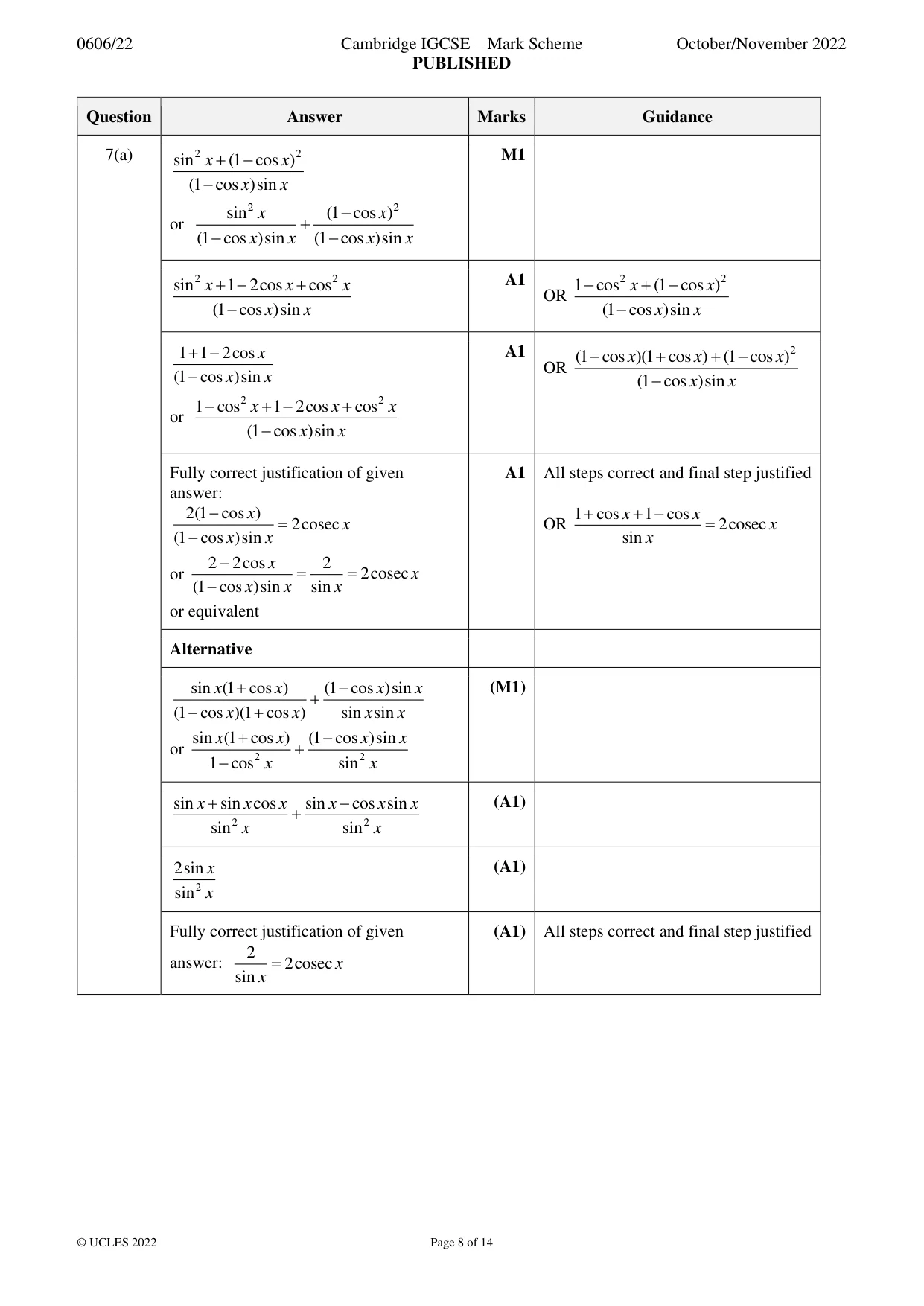 Mark scheme, page 8 of 14