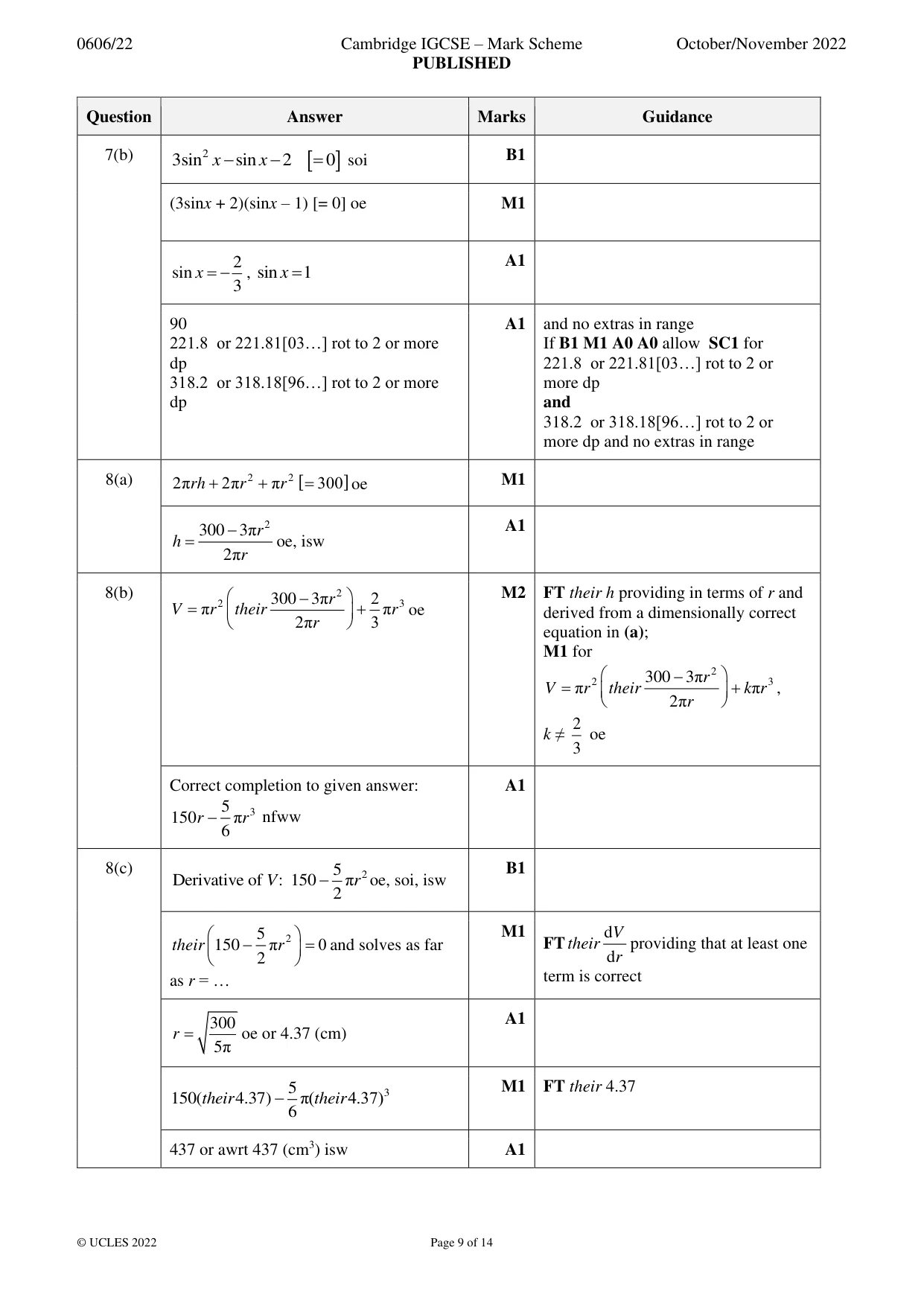Mark scheme, page 9 of 14