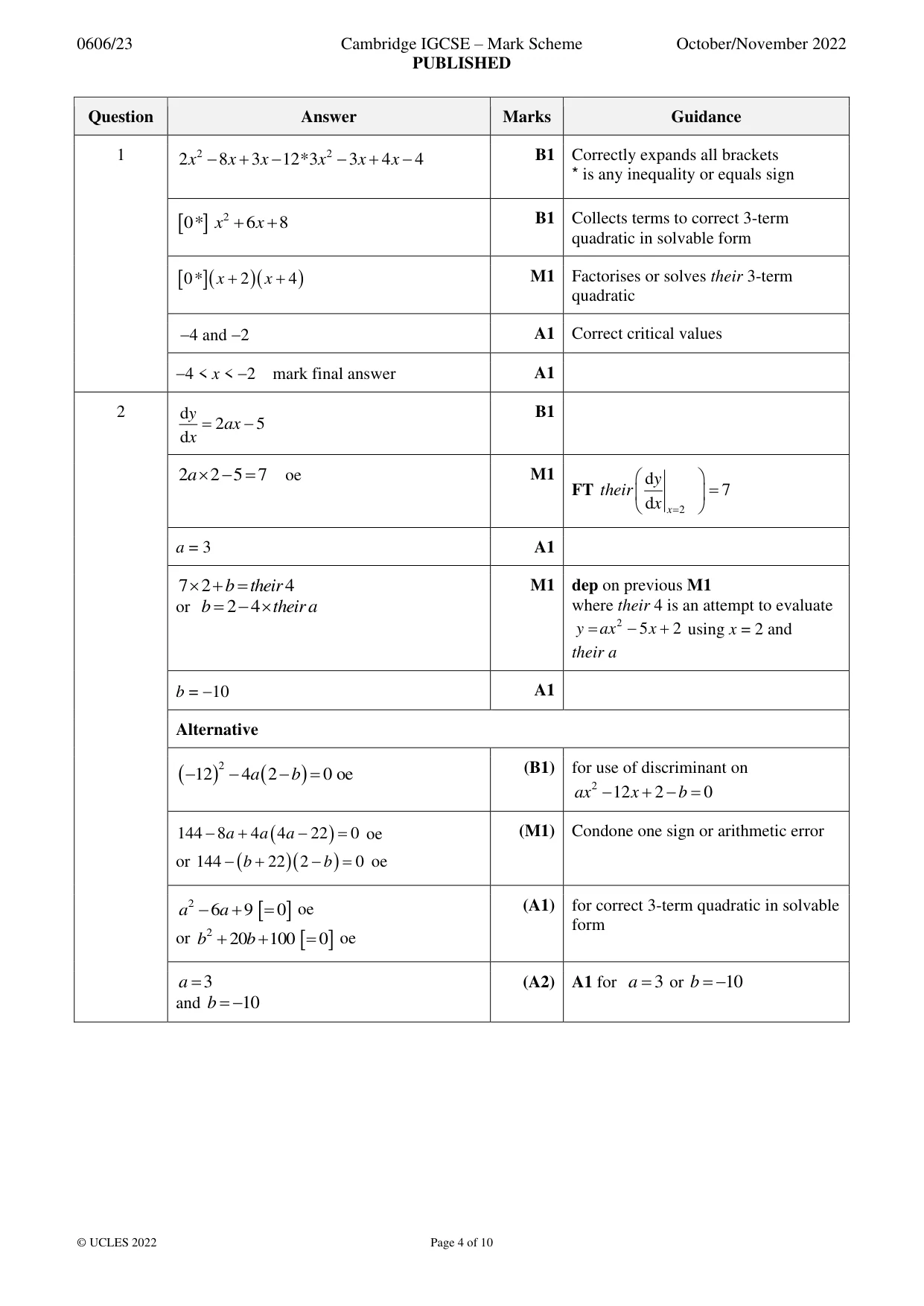 Mark scheme, page 4 of 10