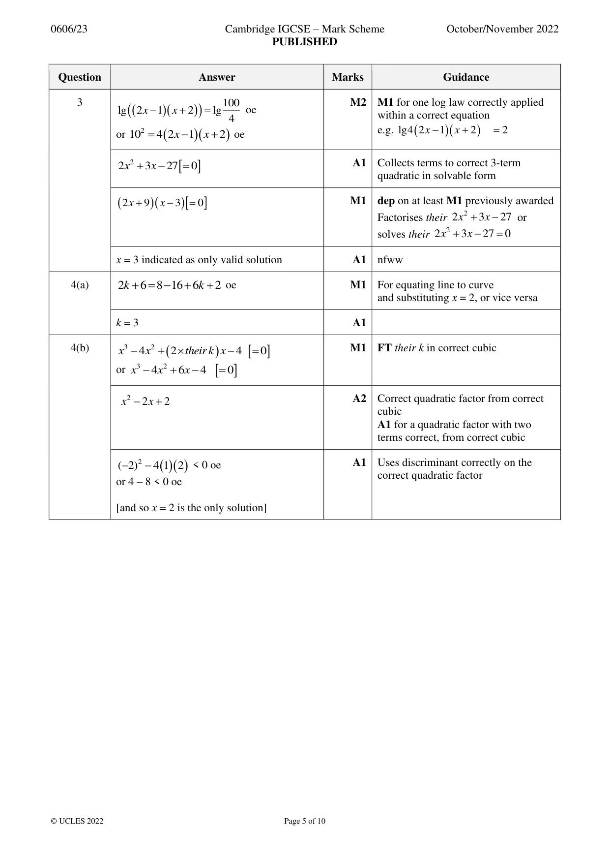 Mark scheme, page 5 of 10