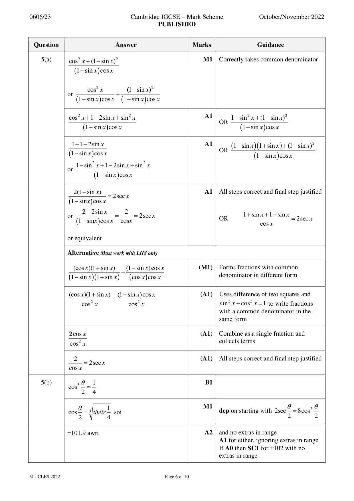 Mark scheme, page 6 of 10