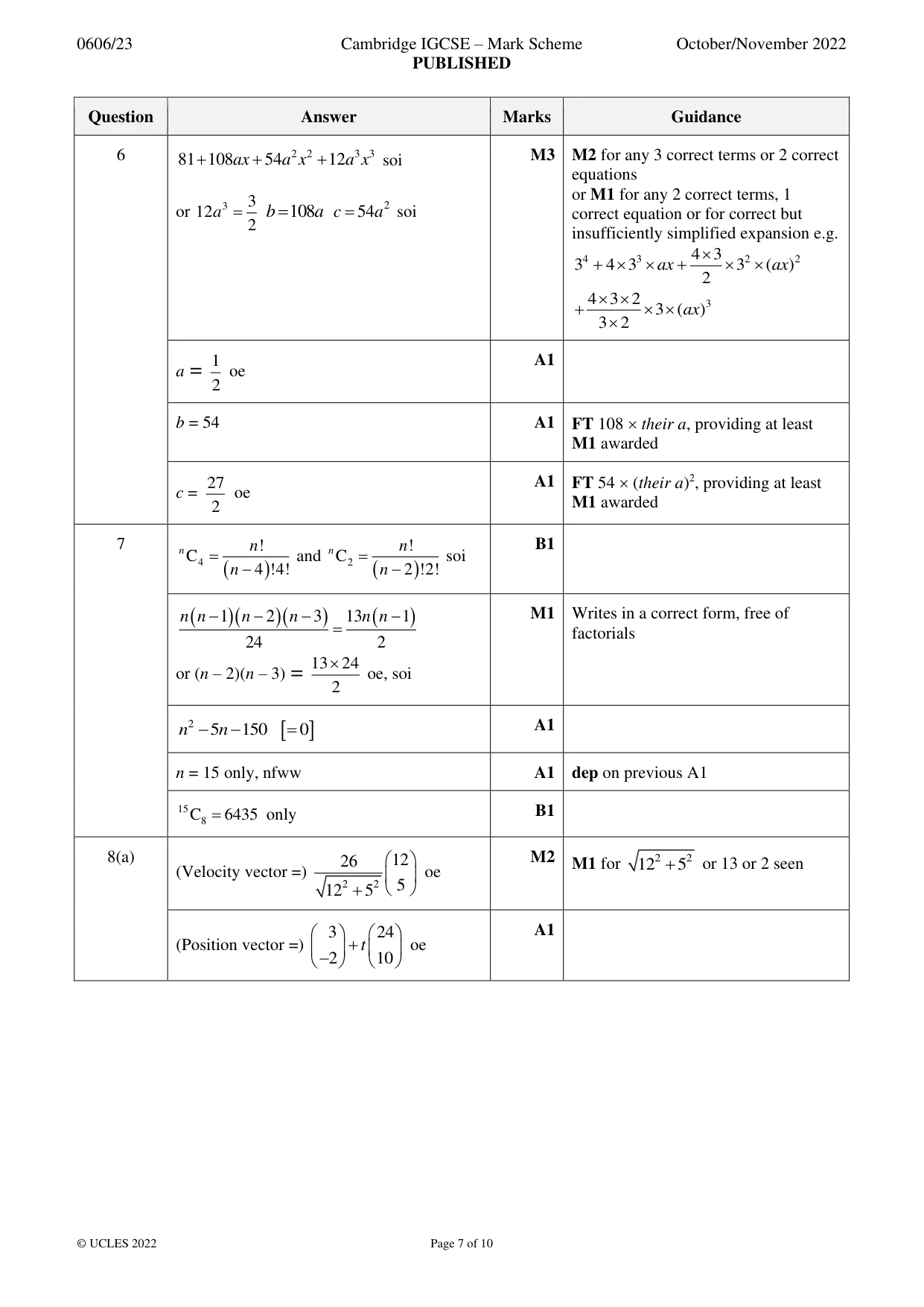 Mark scheme, page 7 of 10