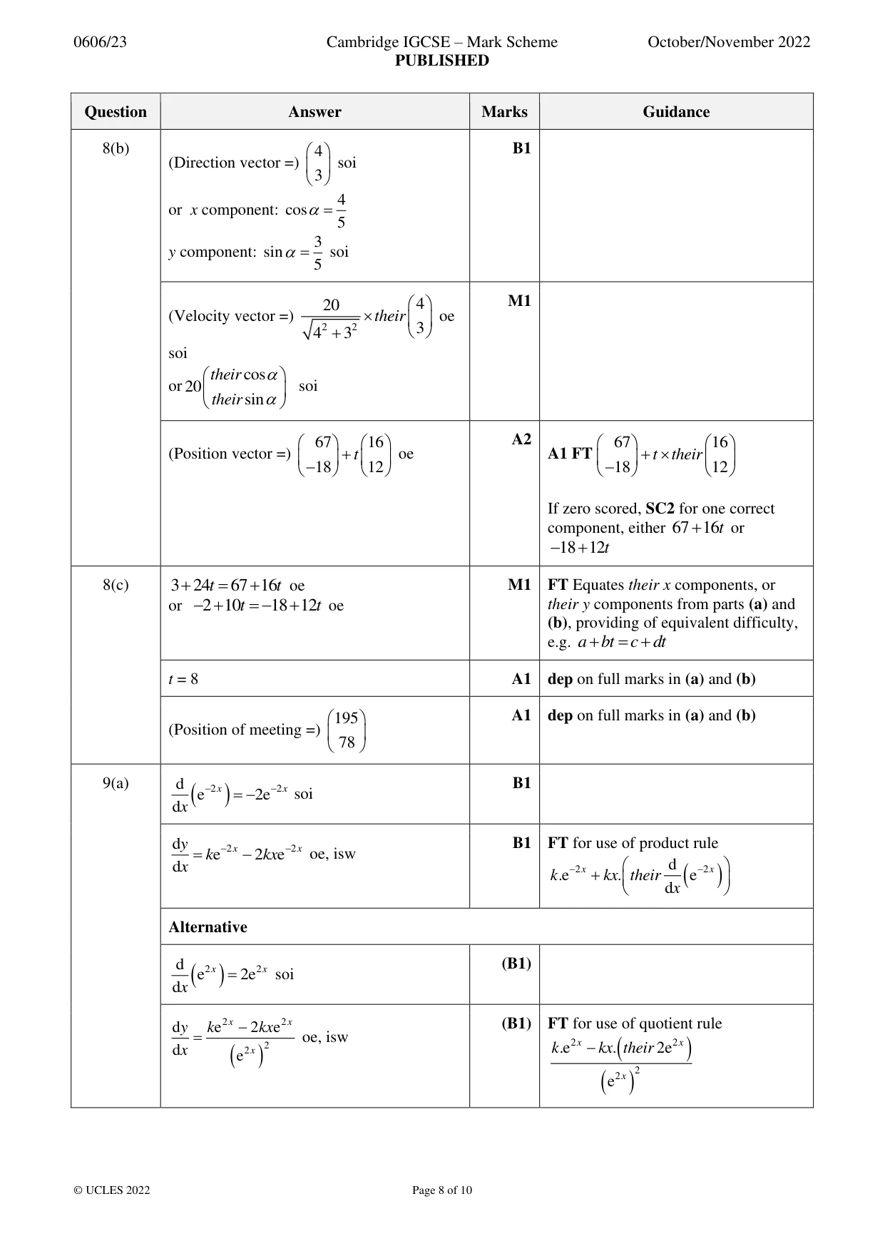 Mark scheme, page 8 of 10