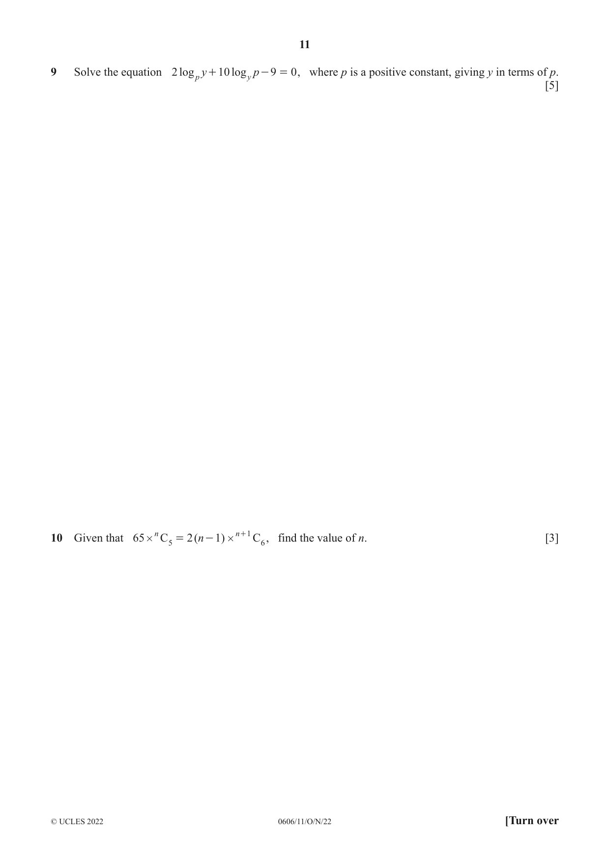 Cambridge IGCSE Mathematics - Additional 0606 2022 Oct/Nov Paper 1 · Variant 1 question paper, page 11 of 16