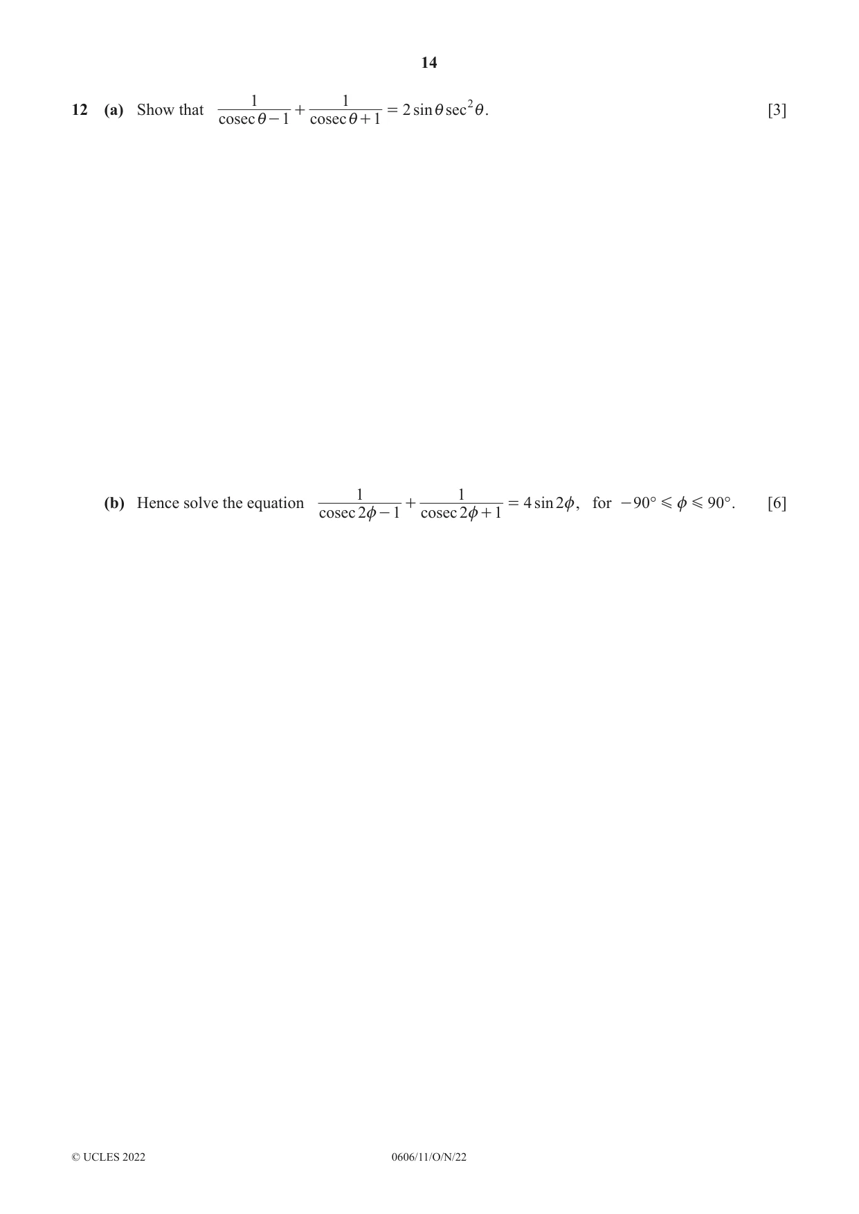 Cambridge IGCSE Mathematics - Additional 0606 2022 Oct/Nov Paper 1 · Variant 1 question paper, page 14 of 16