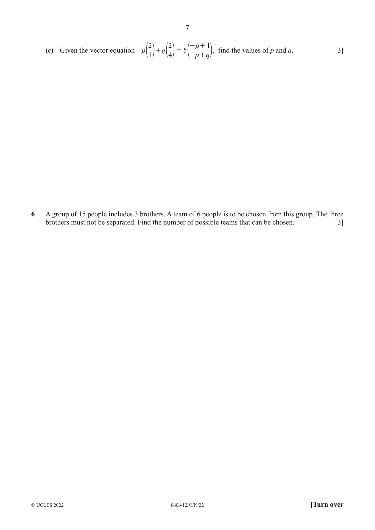 Cambridge IGCSE Mathematics - Additional 0606 2022 Oct/Nov Paper 1 · Variant 2 question paper, page 7 of 16