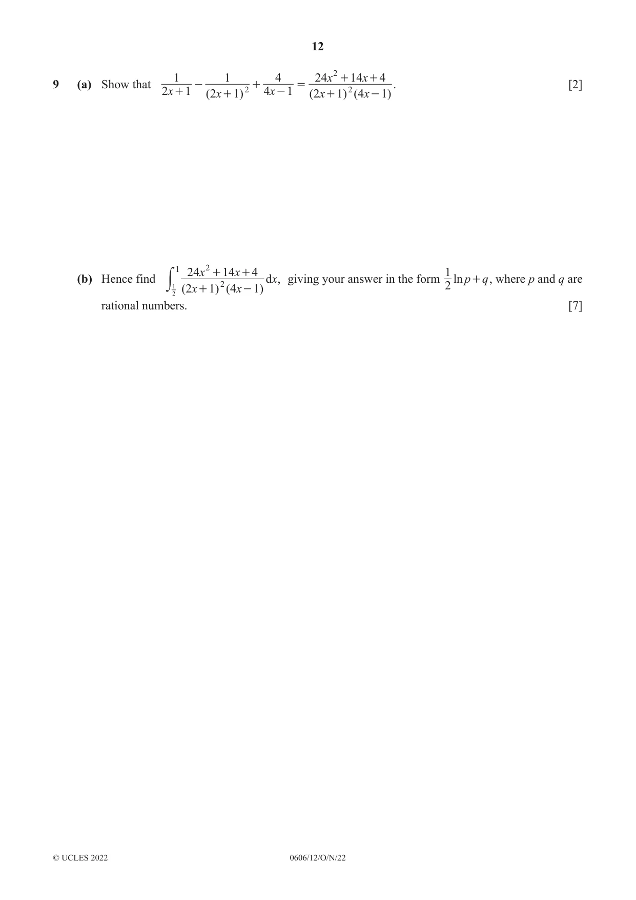 Cambridge IGCSE Mathematics - Additional 0606 2022 Oct/Nov Paper 1 · Variant 2 question paper, page 12 of 16