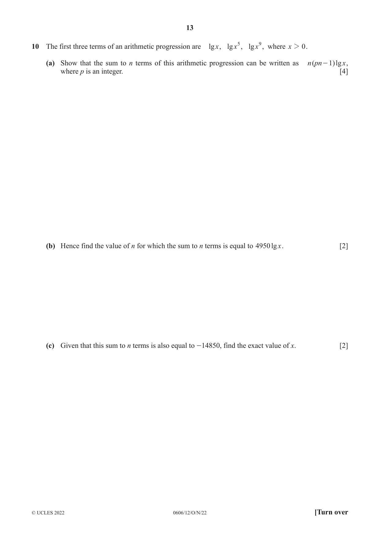 Cambridge IGCSE Mathematics - Additional 0606 2022 Oct/Nov Paper 1 · Variant 2 question paper, page 13 of 16
