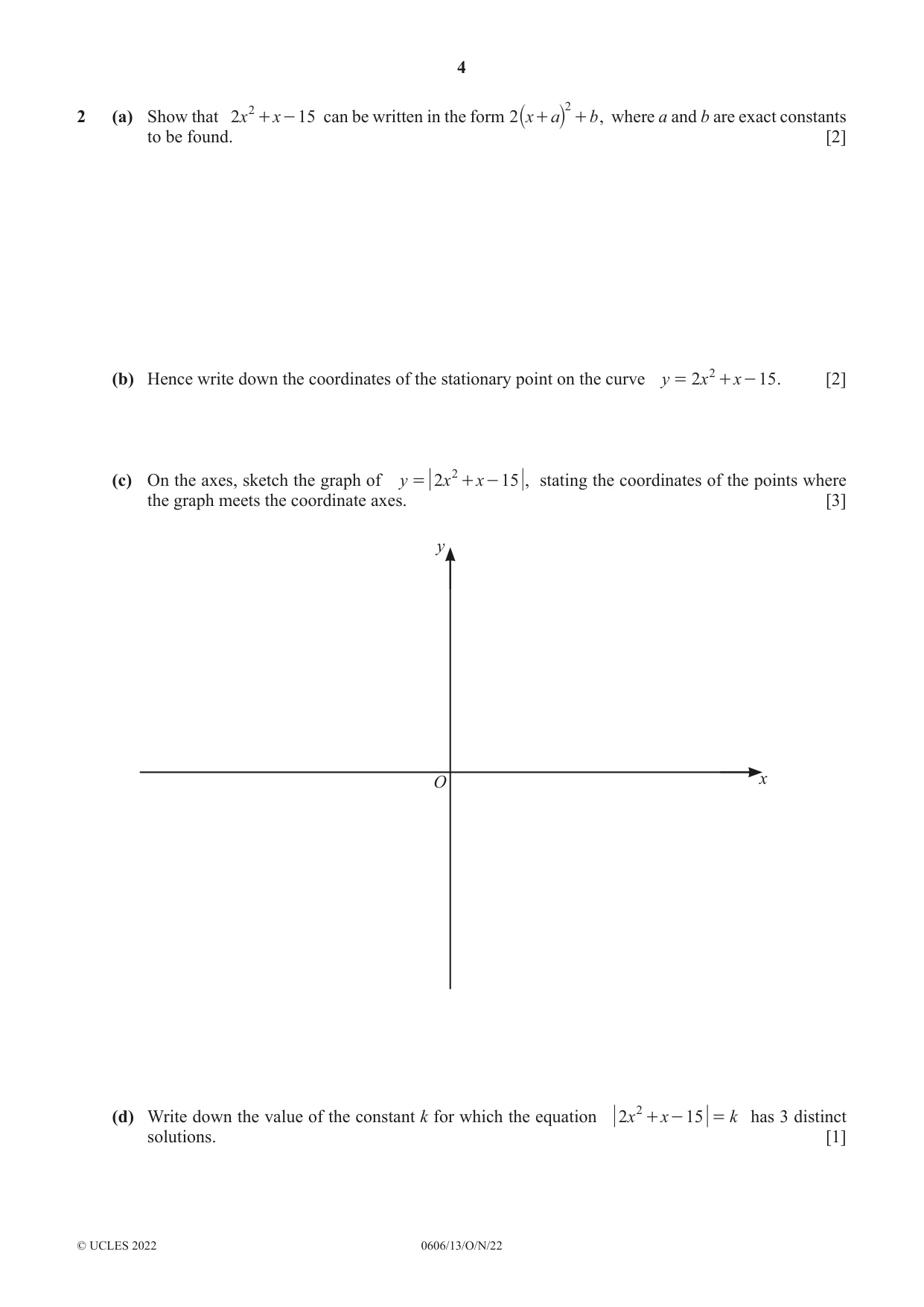 Cambridge IGCSE Mathematics - Additional 0606 2022 Oct/Nov Paper 1 · Variant 3 question paper, page 4 of 16