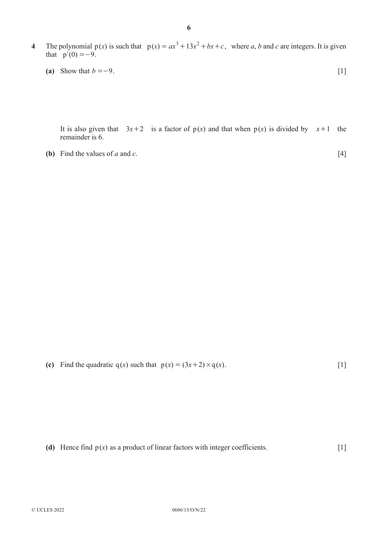Cambridge IGCSE Mathematics - Additional 0606 2022 Oct/Nov Paper 1 · Variant 3 question paper, page 6 of 16