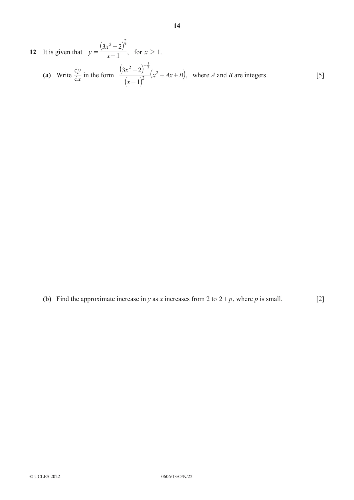 Cambridge IGCSE Mathematics - Additional 0606 2022 Oct/Nov Paper 1 · Variant 3 question paper, page 14 of 16