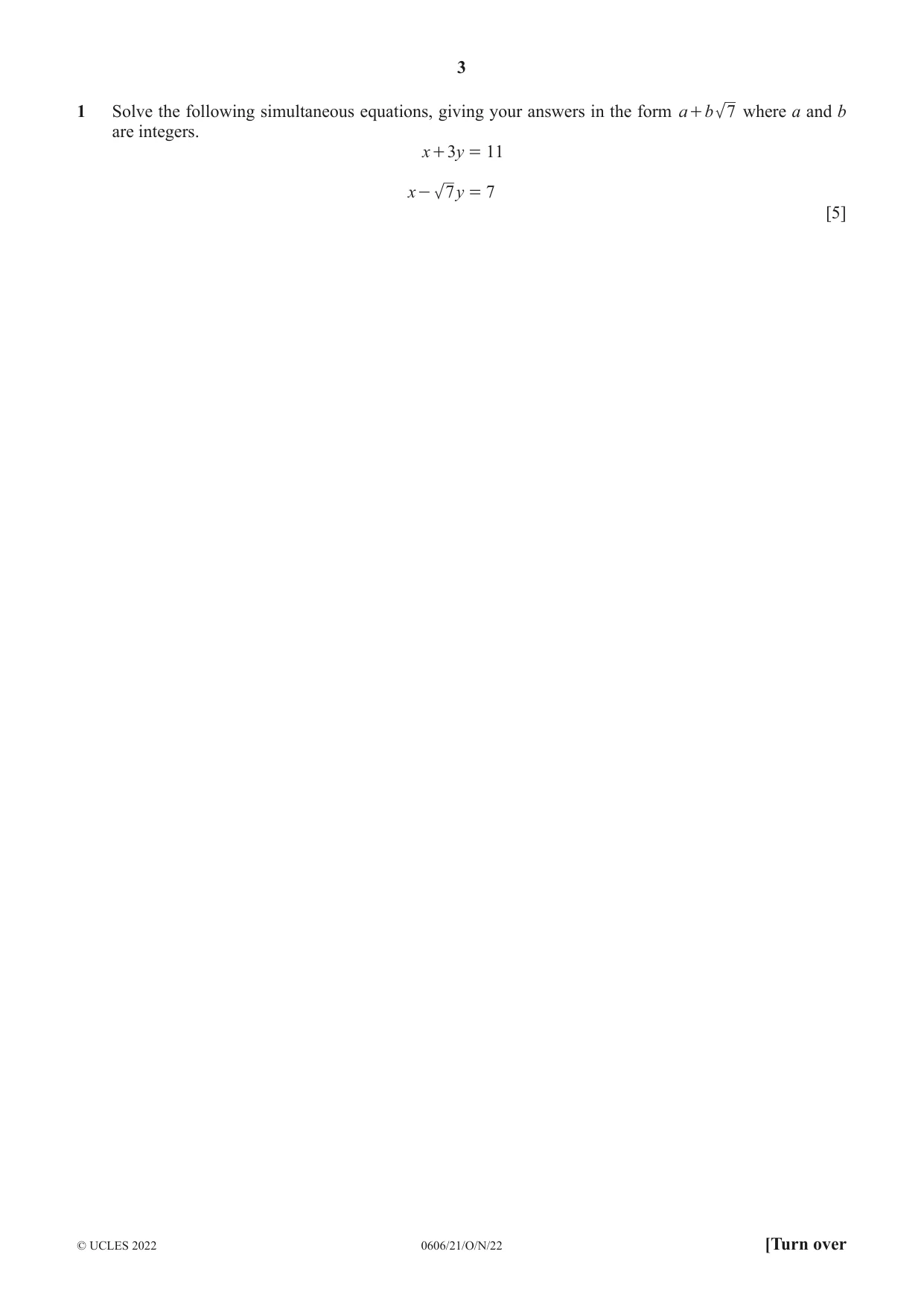 Cambridge IGCSE Mathematics - Additional 0606 2022 Oct/Nov Paper 2 · Variant 1 question paper, page 3 of 16