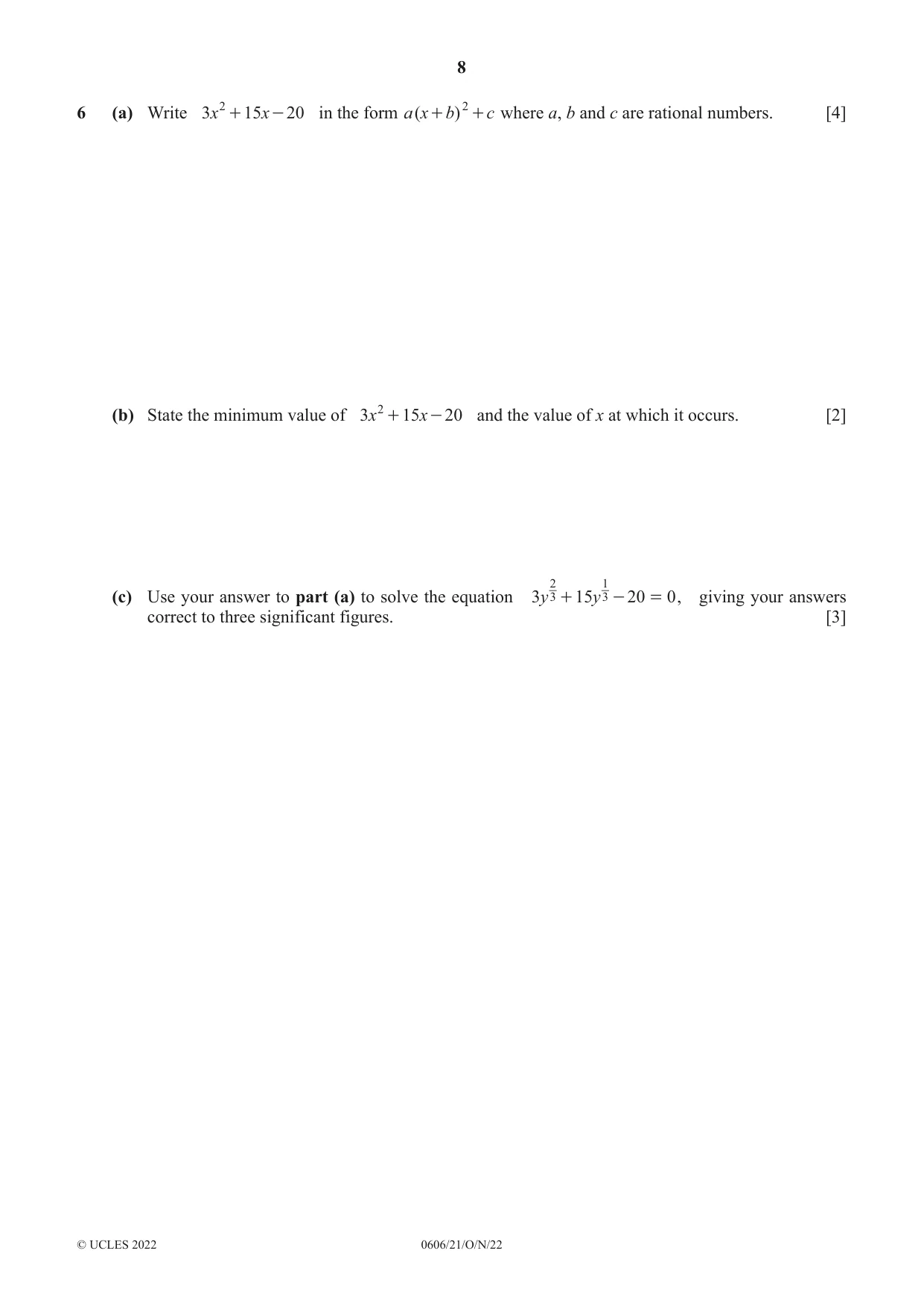 Cambridge IGCSE Mathematics - Additional 0606 2022 Oct/Nov Paper 2 · Variant 1 question paper, page 8 of 16