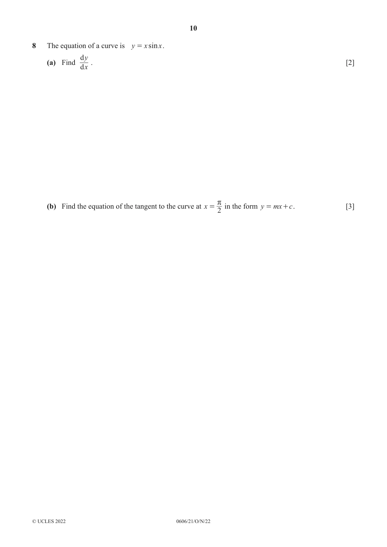 Cambridge IGCSE Mathematics - Additional 0606 2022 Oct/Nov Paper 2 · Variant 1 question paper, page 10 of 16
