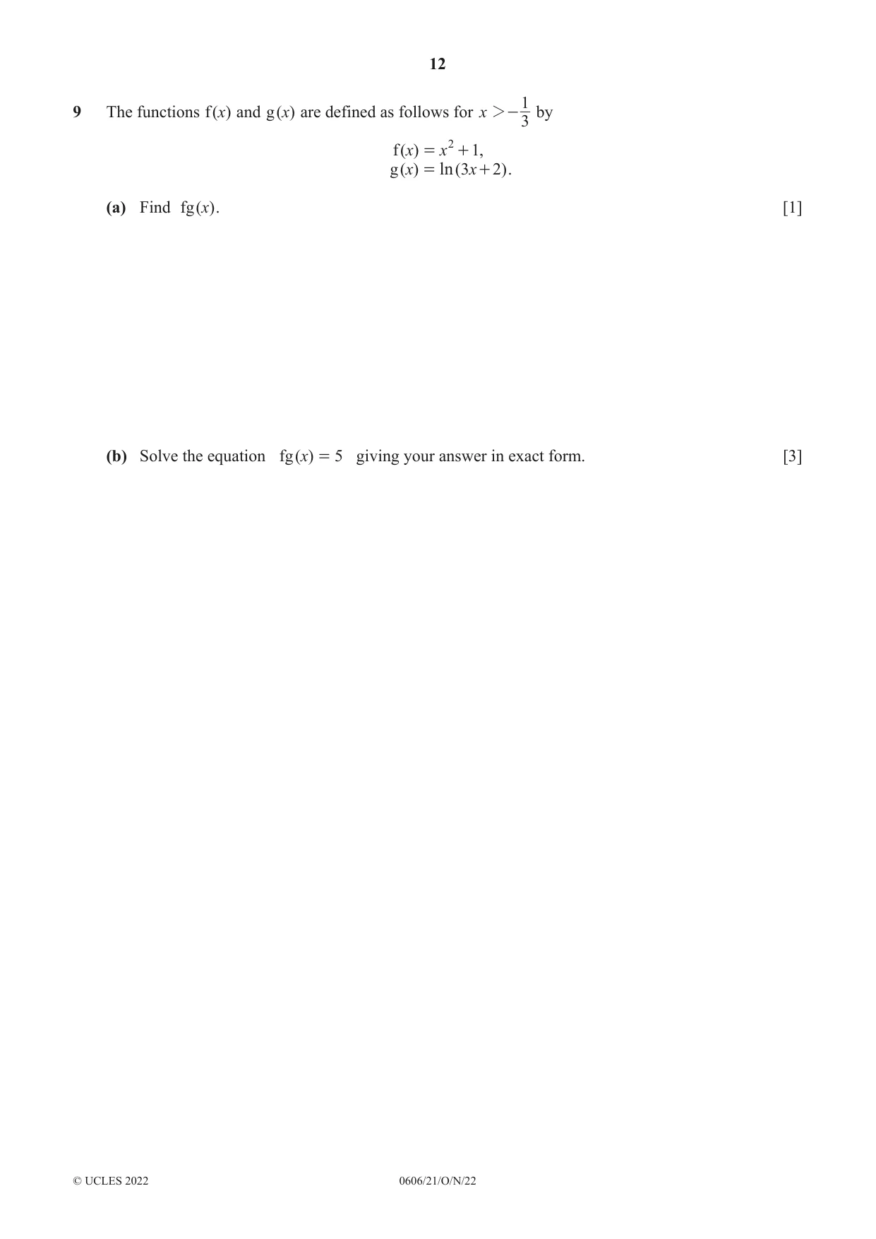 Cambridge IGCSE Mathematics - Additional 0606 2022 Oct/Nov Paper 2 · Variant 1 question paper, page 12 of 16