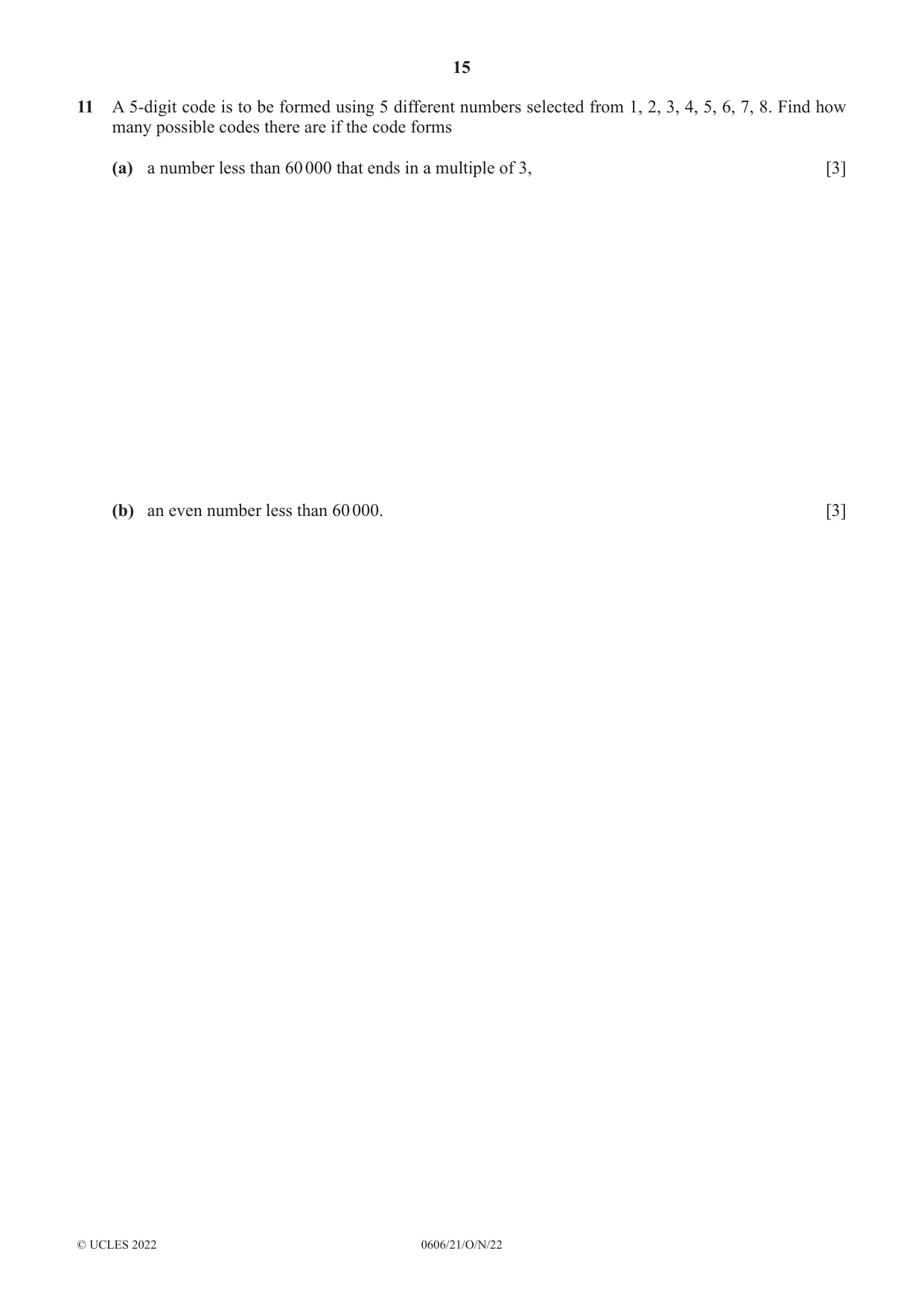 Cambridge IGCSE Mathematics - Additional 0606 2022 Oct/Nov Paper 2 · Variant 1 question paper, page 15 of 16