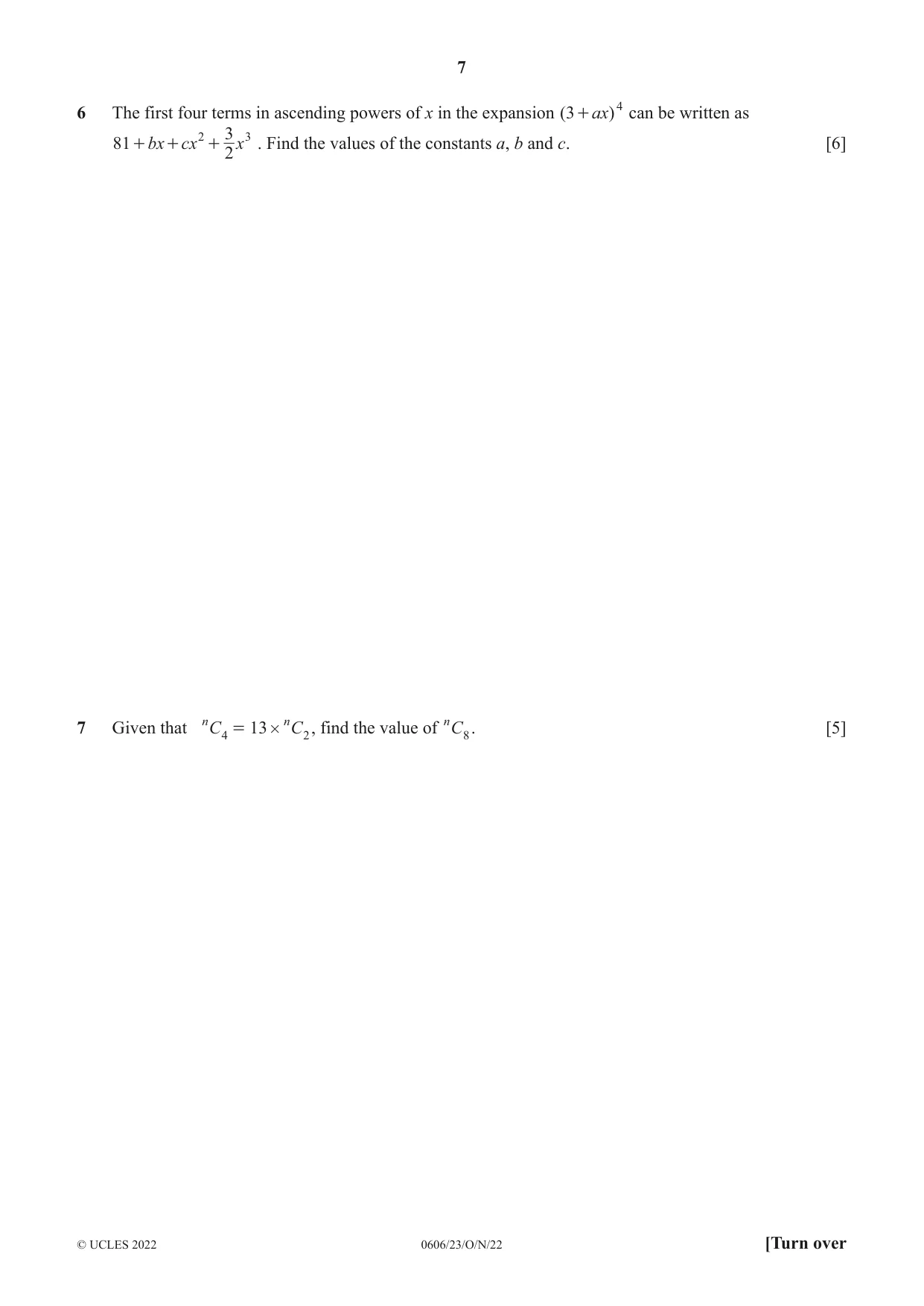 Cambridge IGCSE Mathematics - Additional 0606 2022 Oct/Nov Paper 2 · Variant 3 question paper, page 7 of 16