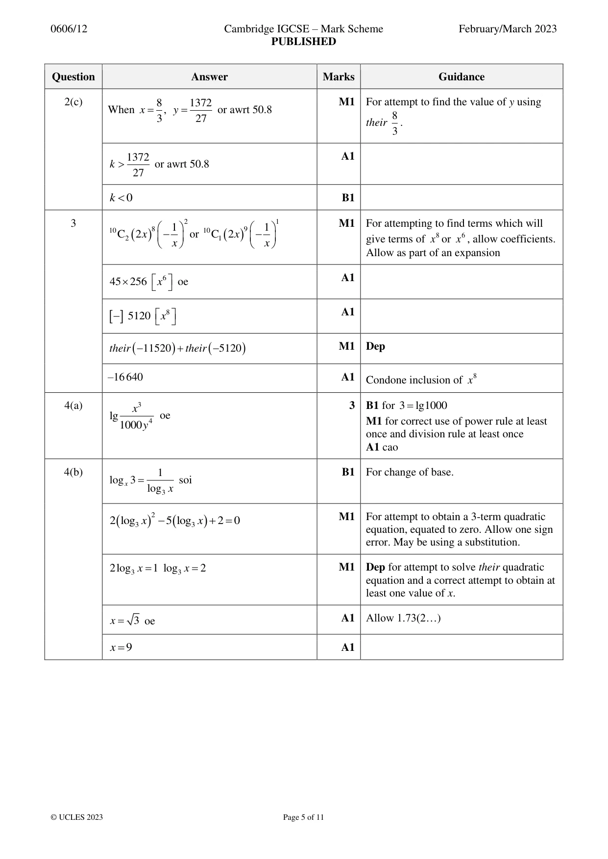 Mark scheme, page 5 of 11