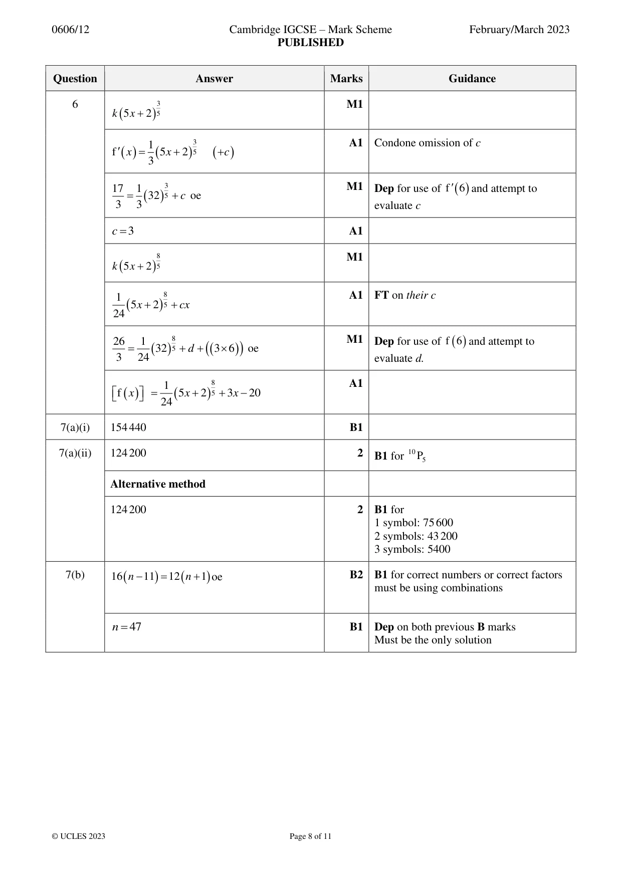 Mark scheme, page 8 of 11