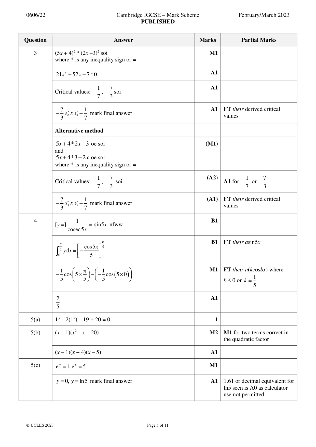 Mark scheme, page 5 of 11