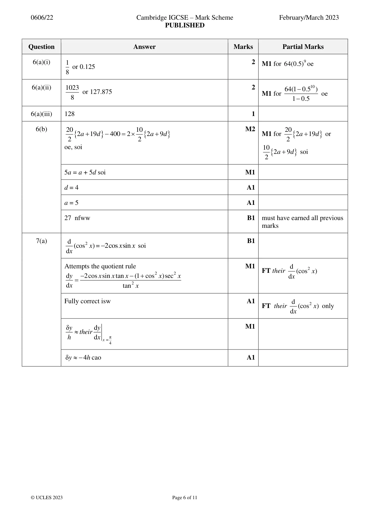 Mark scheme, page 6 of 11