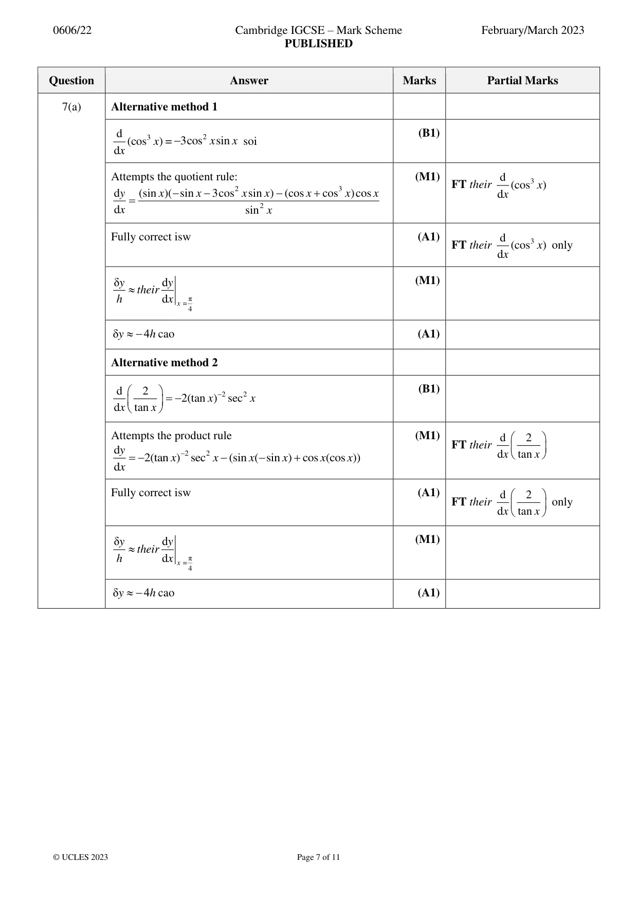Mark scheme, page 7 of 11