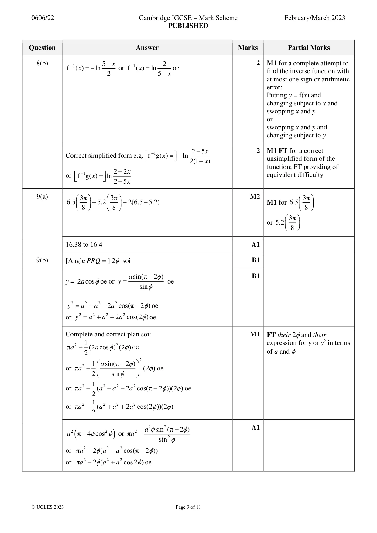 Mark scheme, page 9 of 11