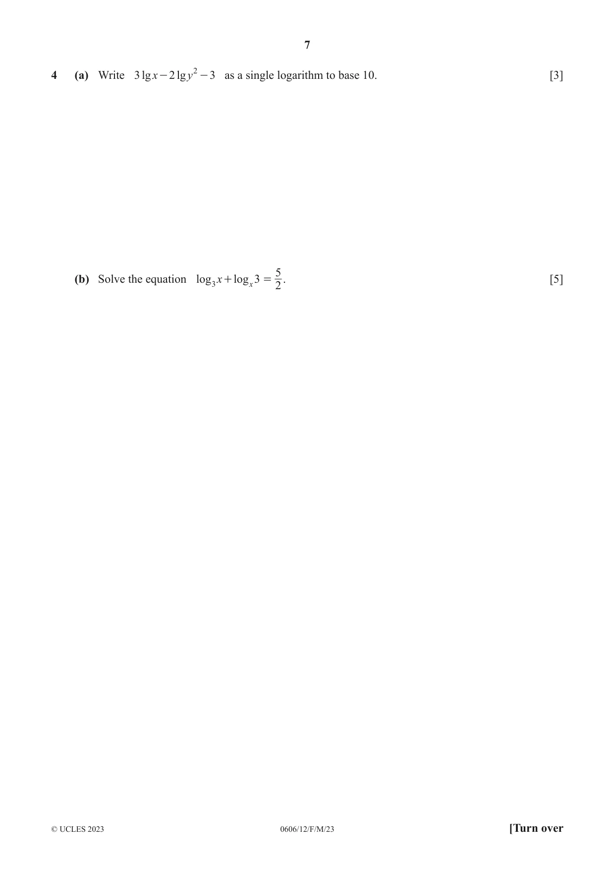 Cambridge IGCSE Mathematics - Additional 0606 2023 Feb/March Paper 1 · Variant 2 question paper, page 7 of 16
