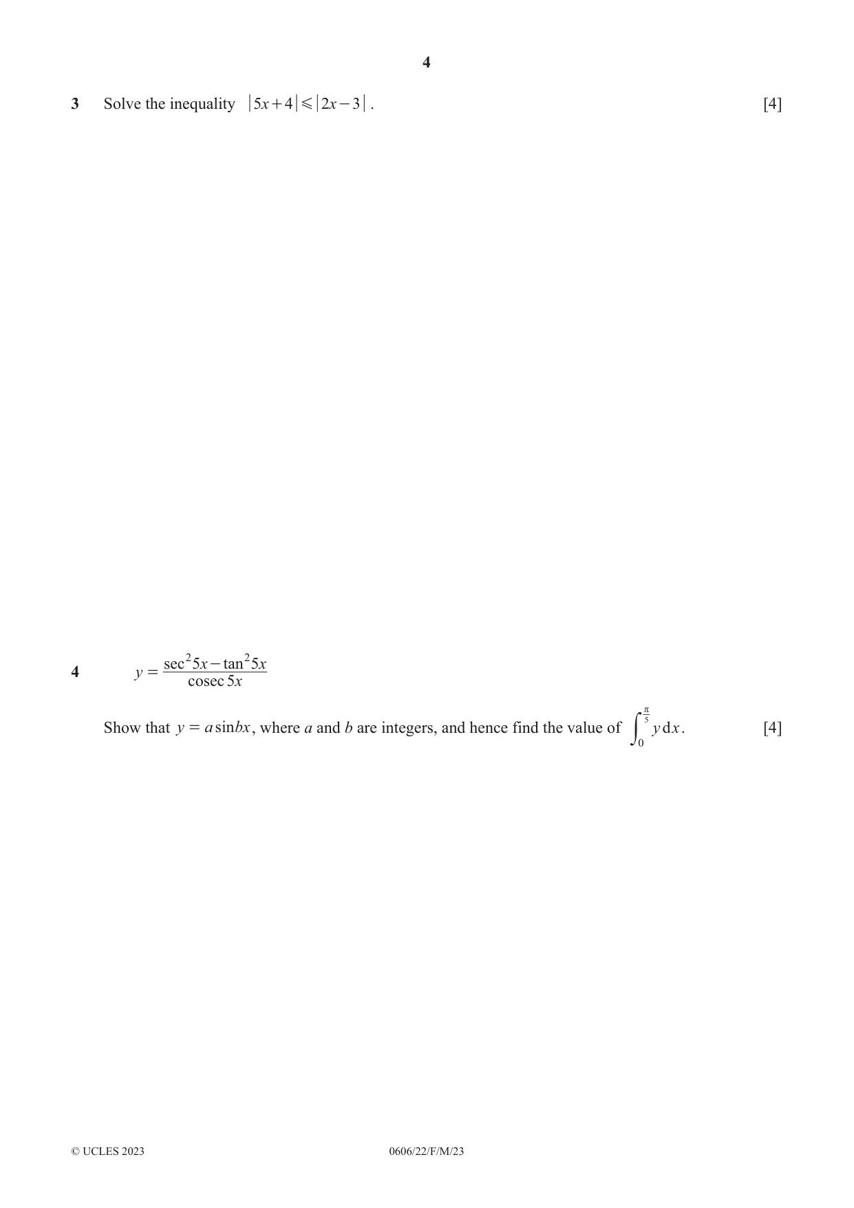 Cambridge IGCSE Mathematics - Additional 0606 2023 Feb/March Paper 2 · Variant 2 question paper, page 4 of 16