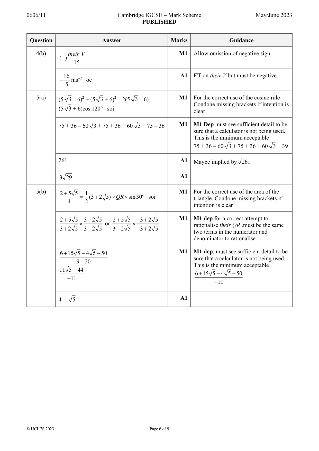 Mark scheme, page 6 of 9