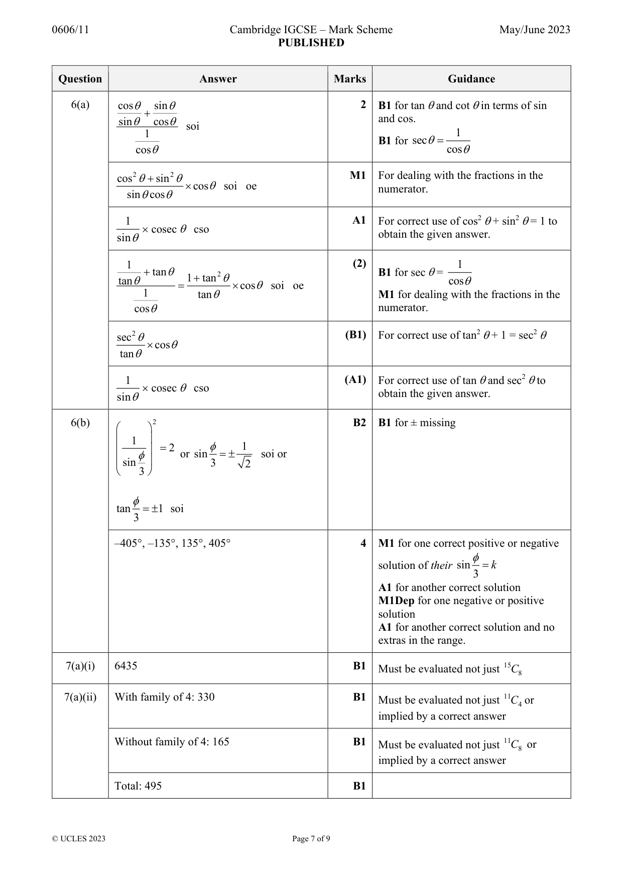 Mark scheme, page 7 of 9