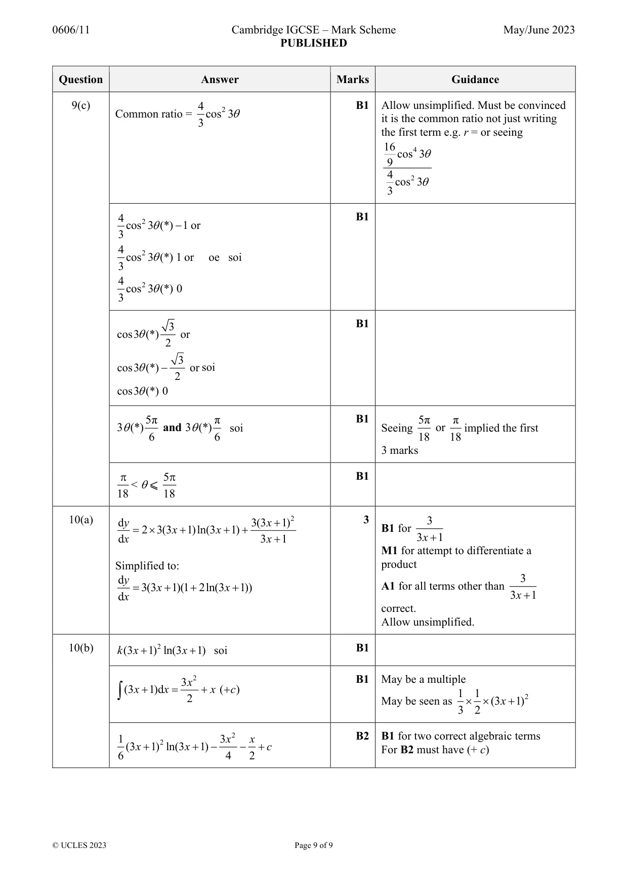 Mark scheme, page 9 of 9