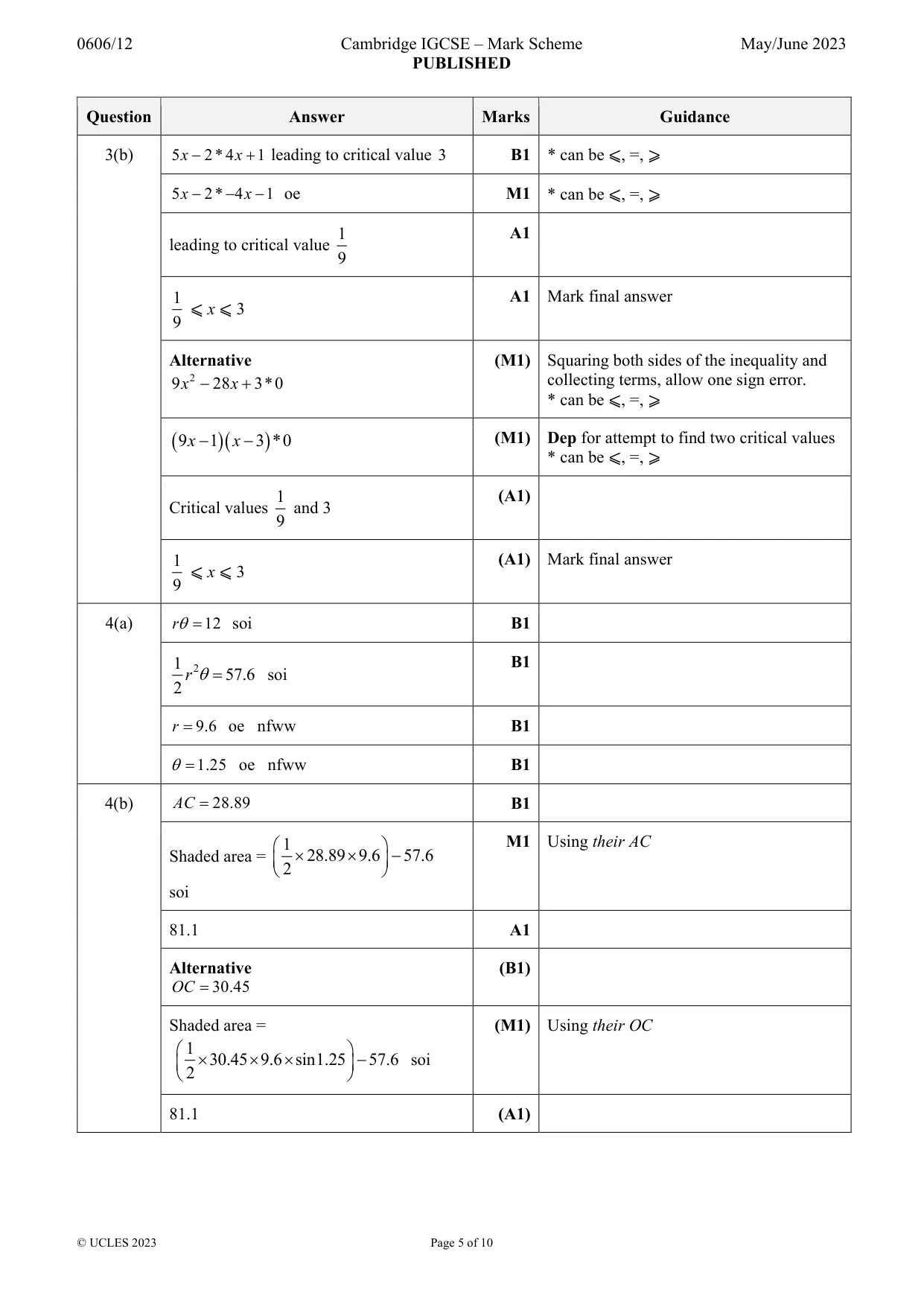 Mark scheme, page 5 of 10