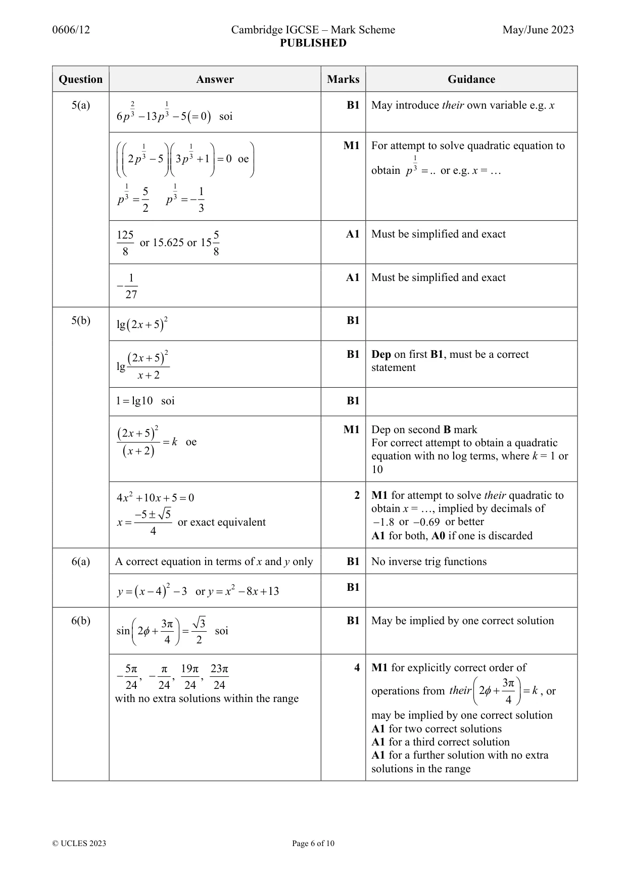 Mark scheme, page 6 of 10