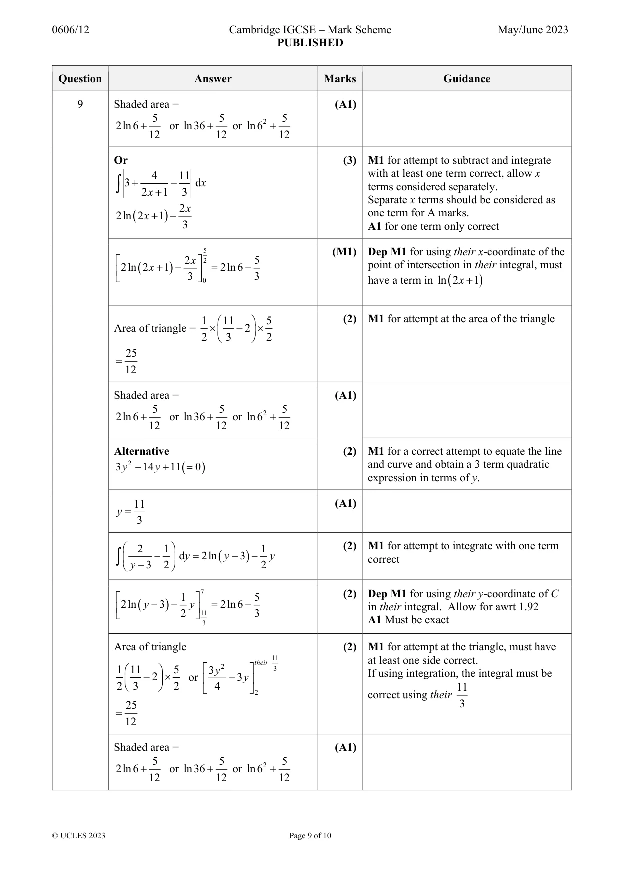 Mark scheme, page 9 of 10
