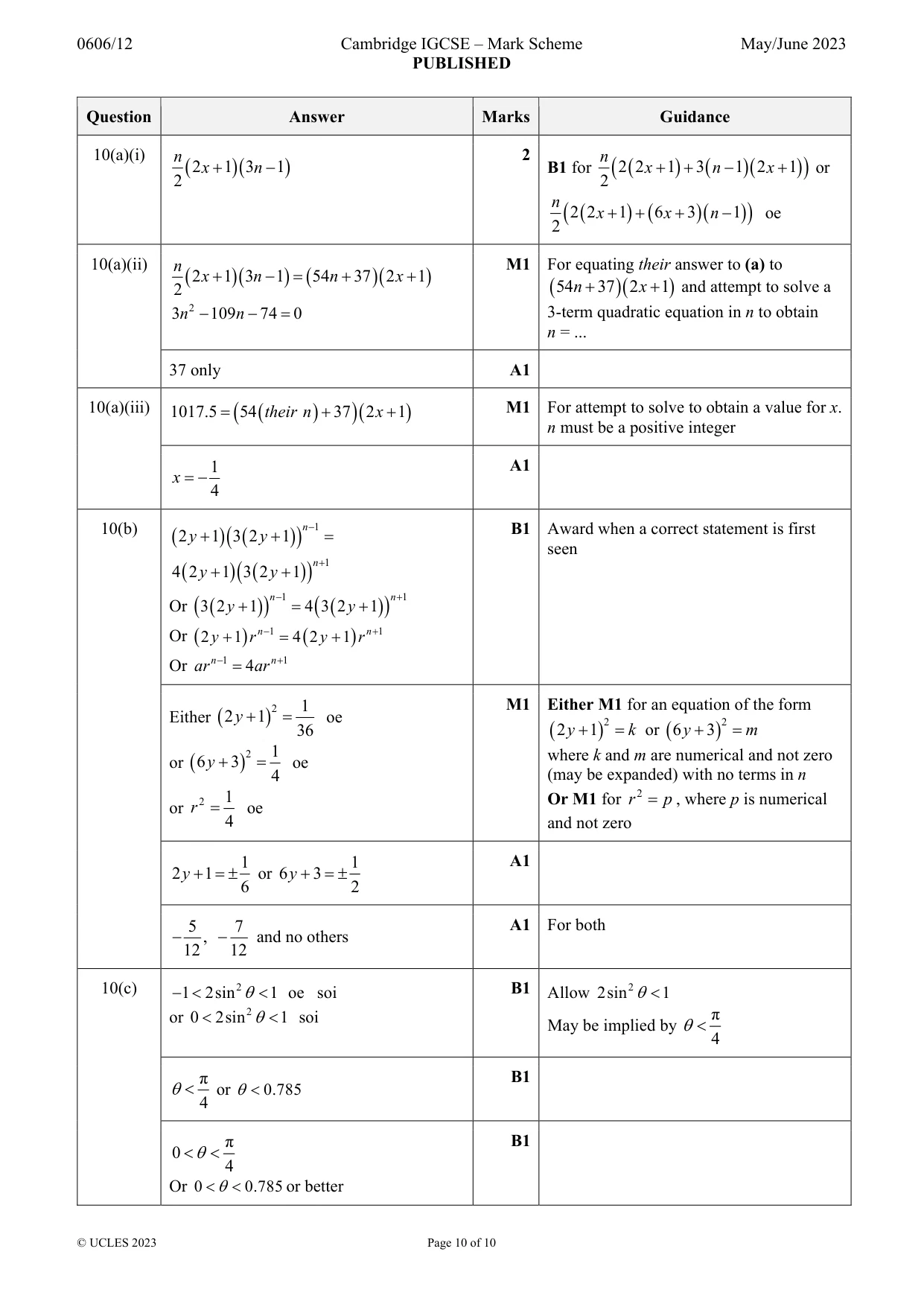 Mark scheme, page 10 of 10